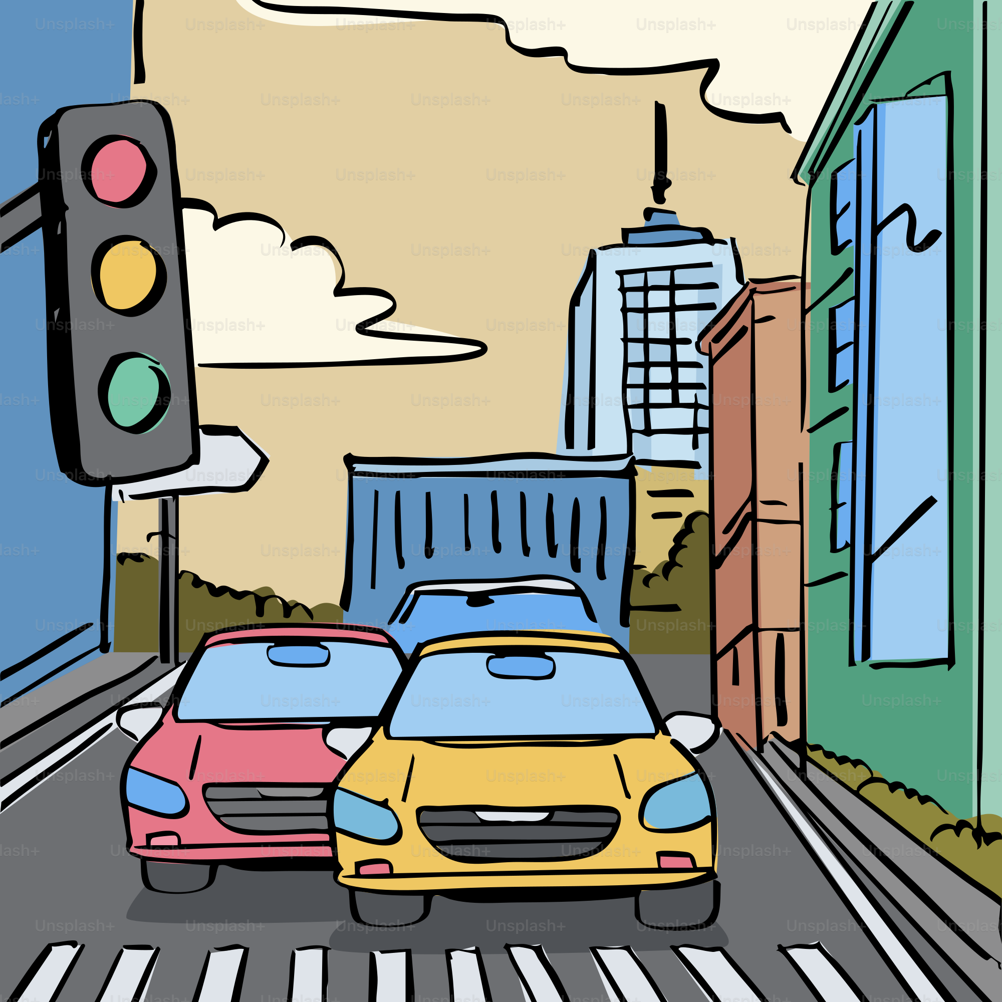 Autos an einer Ampel auf einer Stadtstraße.