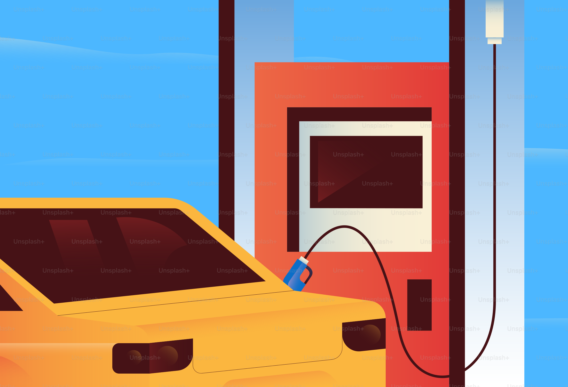 Yellow car at a gas station refueling