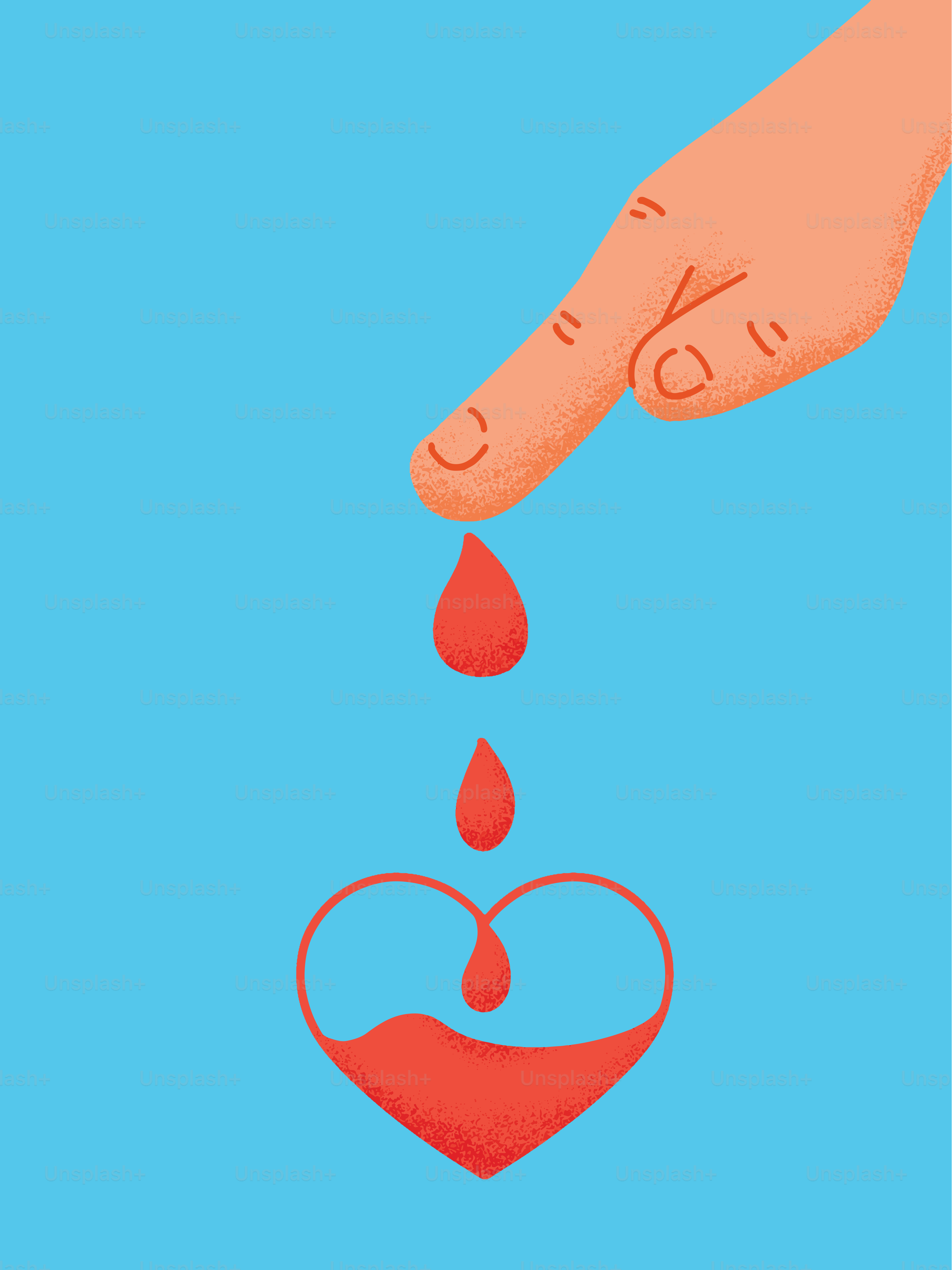 Hand, die Blut in eine Herzform tropft