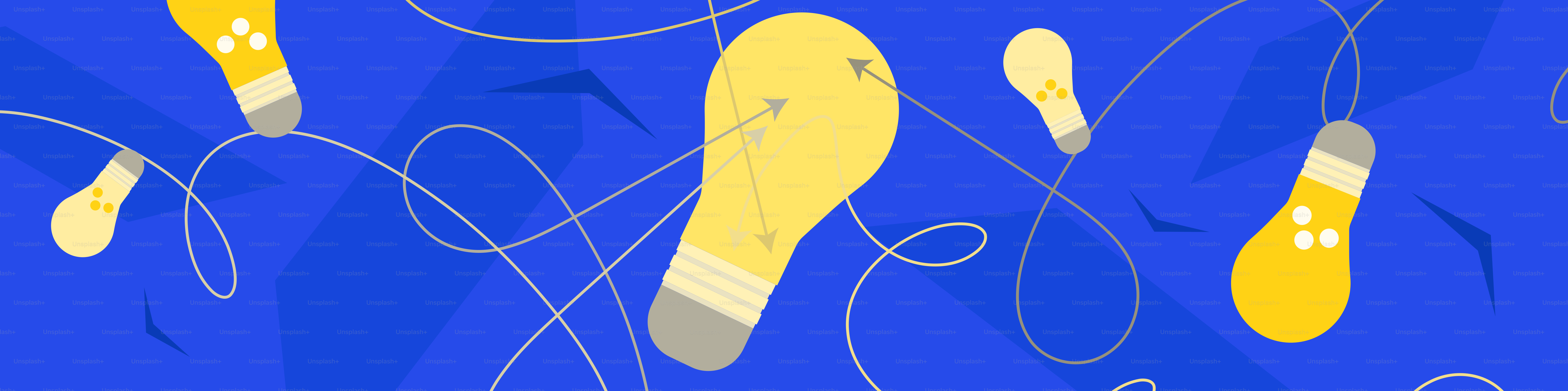 Yellow light bulbs strung on a blue background