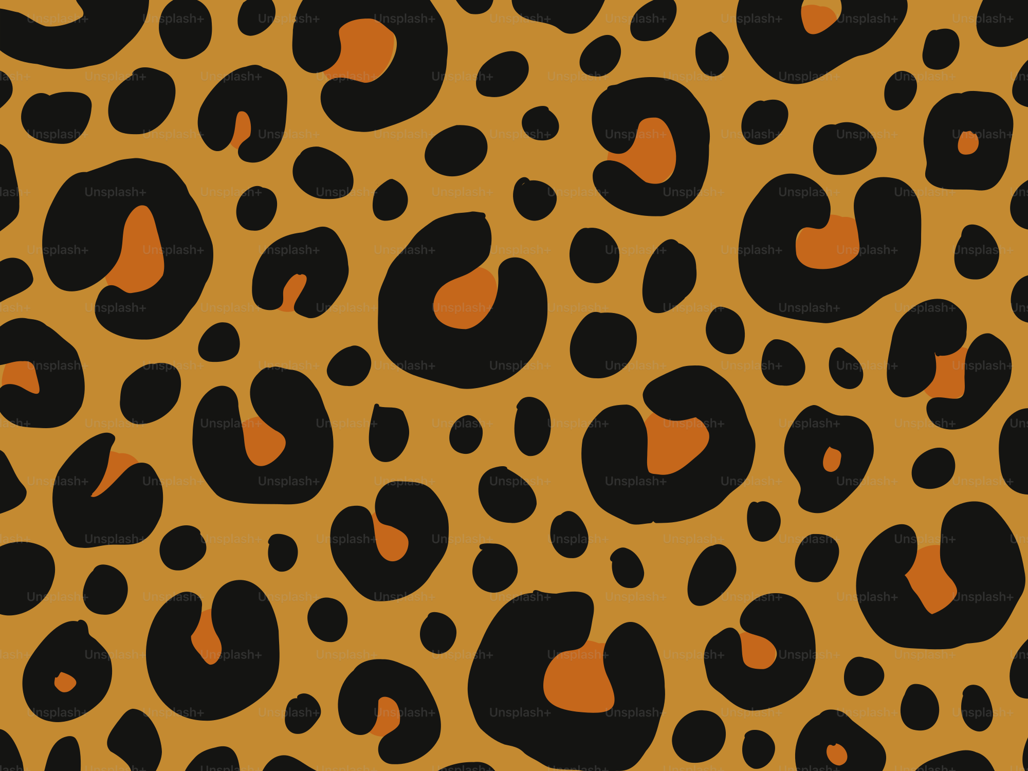 A seamless leopard print pattern with black and orange spots.
