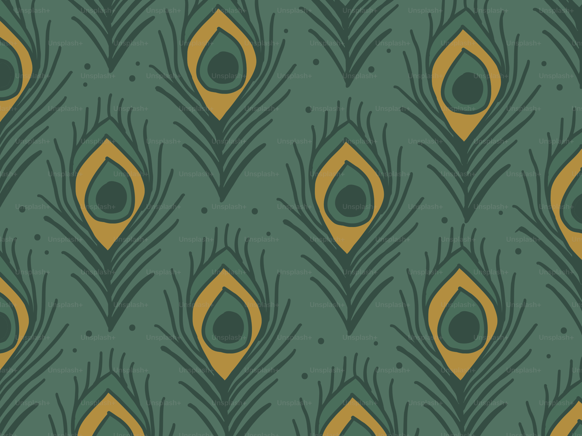 Grüner Hintergrund mit sich wiederholendem Pfauenfedermuster