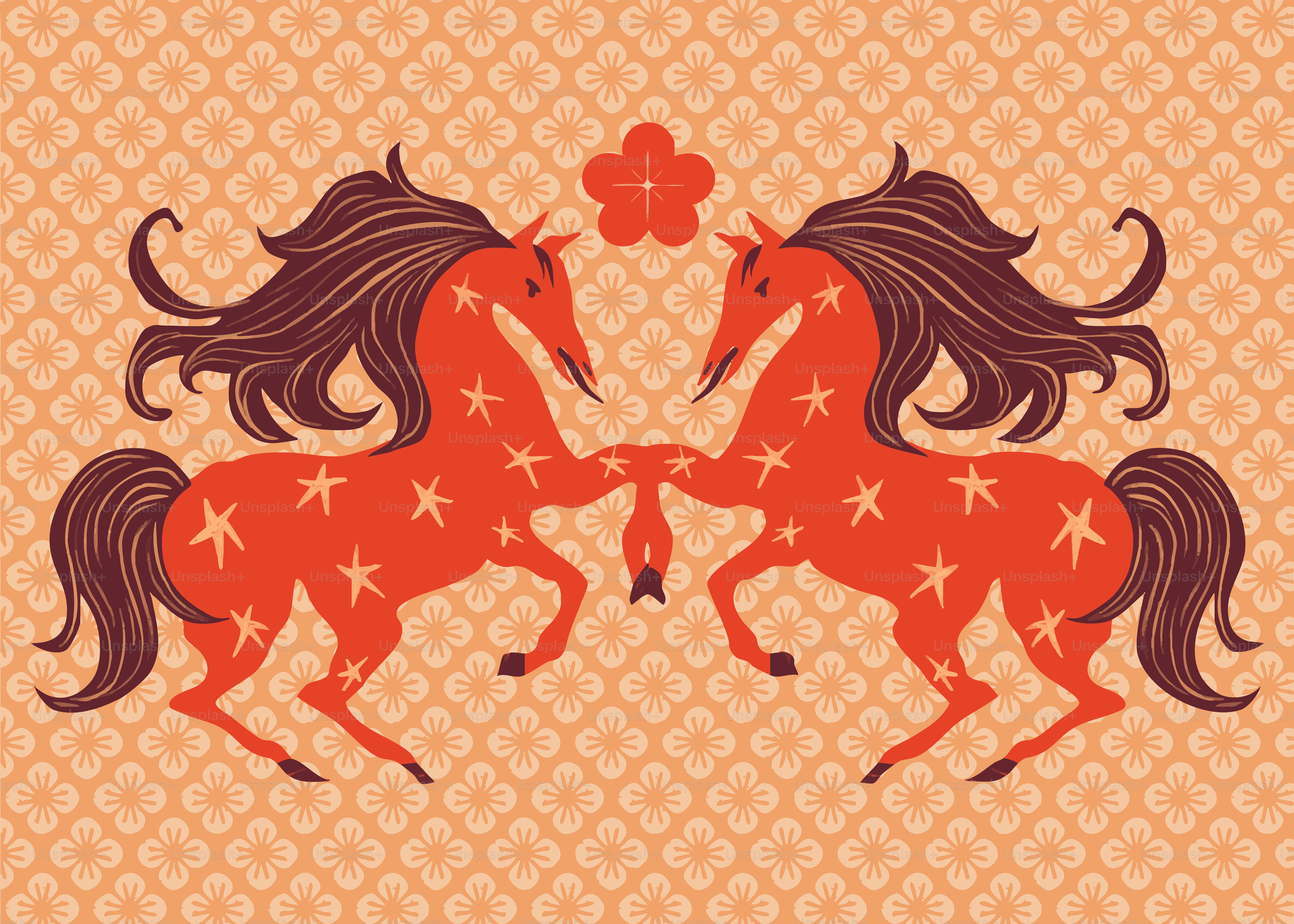 Two stylized horses with star patterns