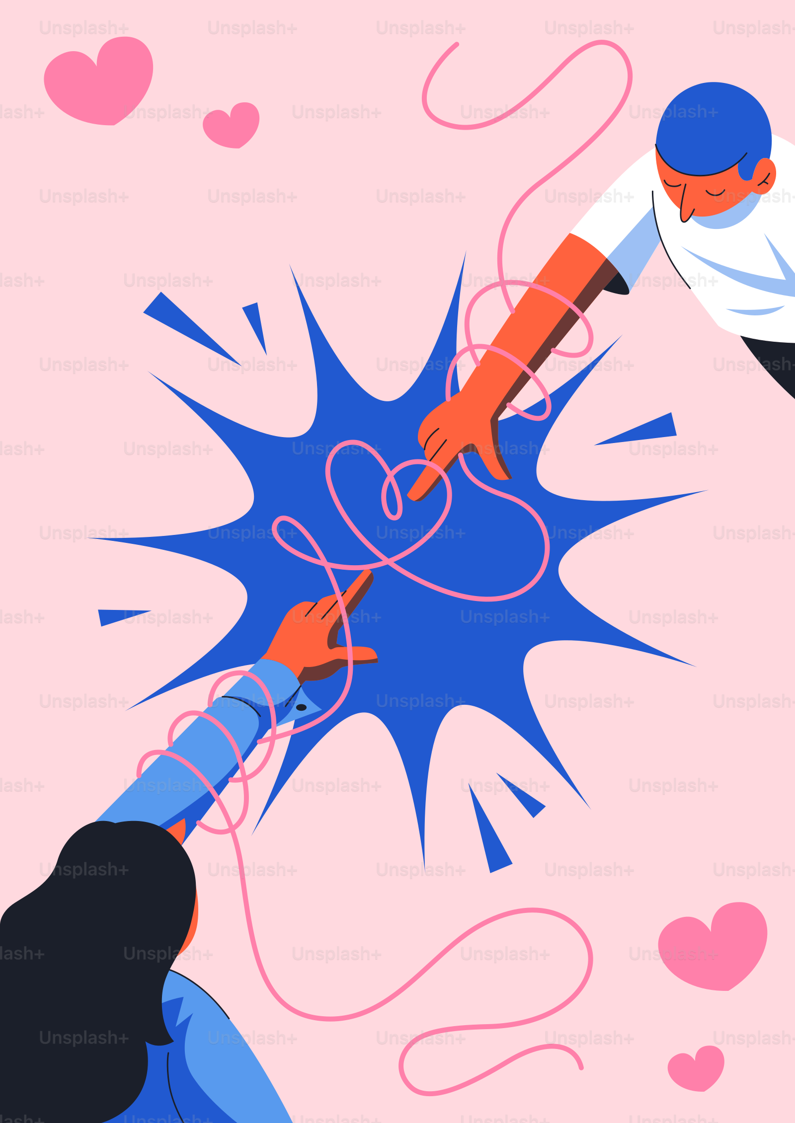 Two hands reaching, connected by a heart-shaped string.