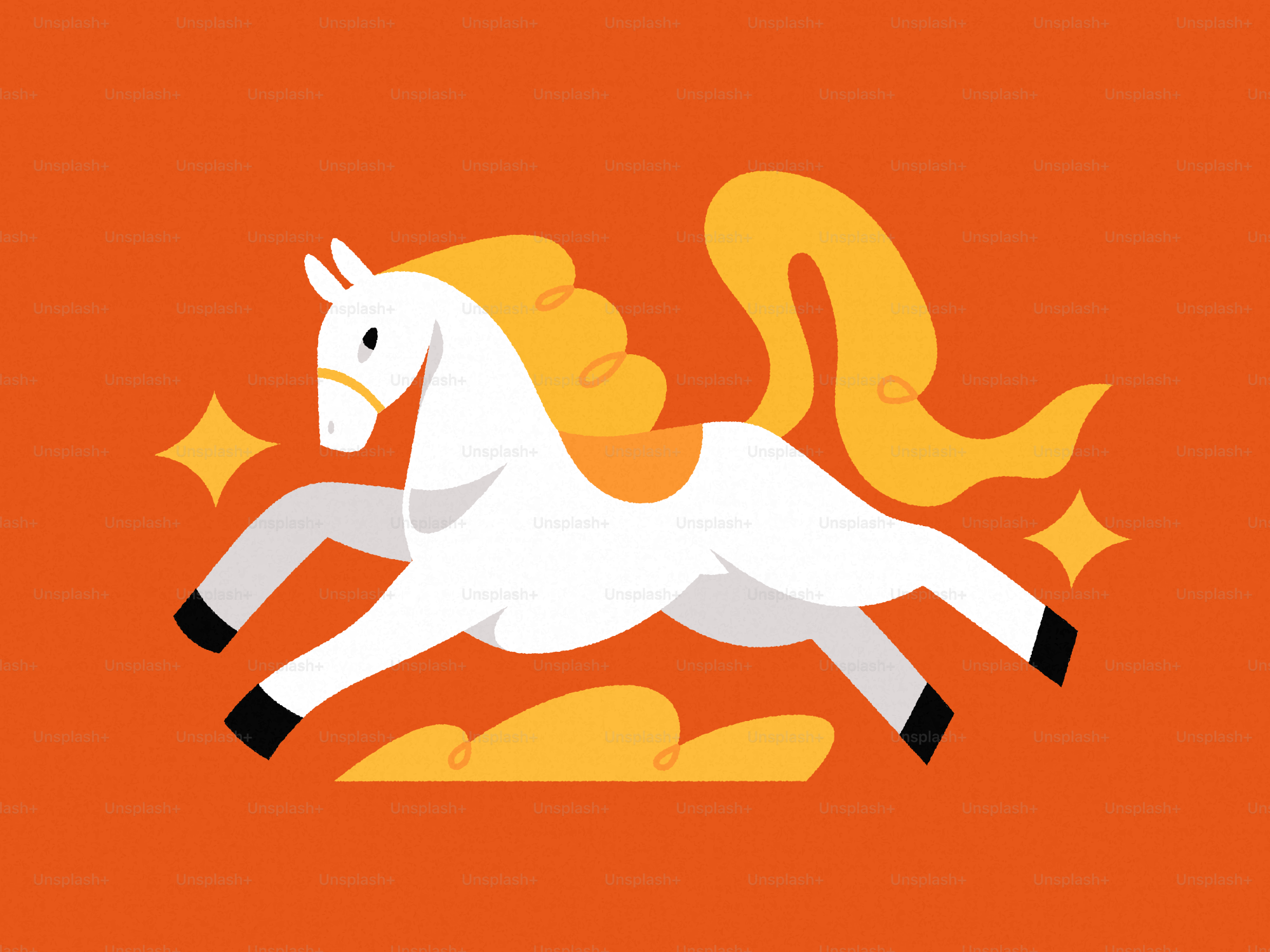 A white horse with a golden mane runs