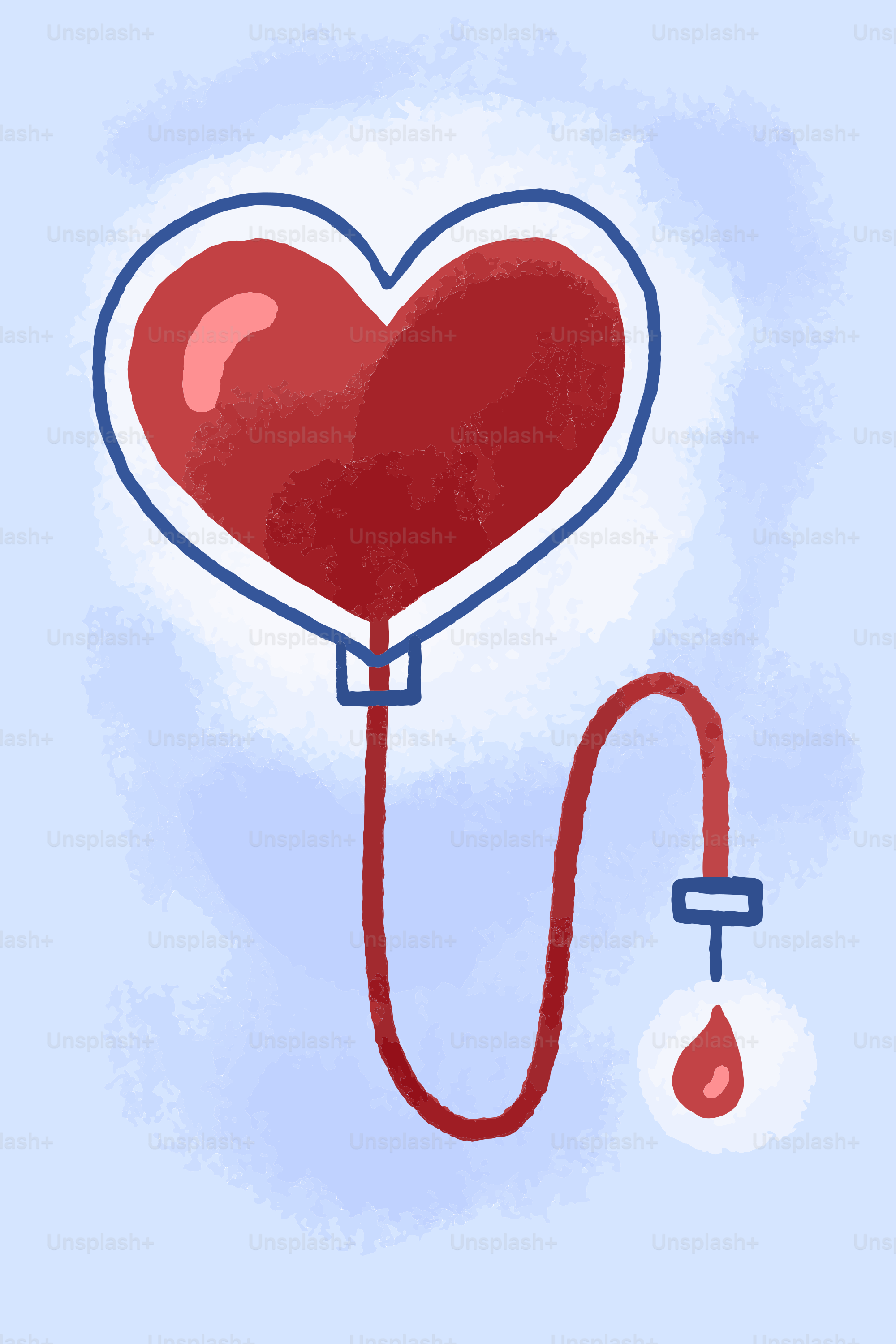 Sacco di sangue a forma di cuore con una goccia che cade