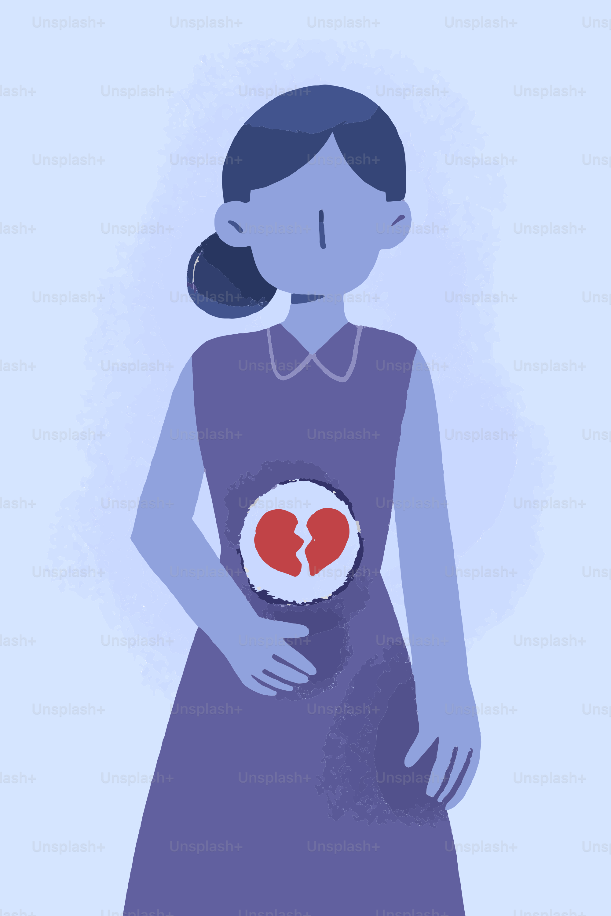 Frau mit einem gebrochenen Herzen-Symbol auf dem Bauch