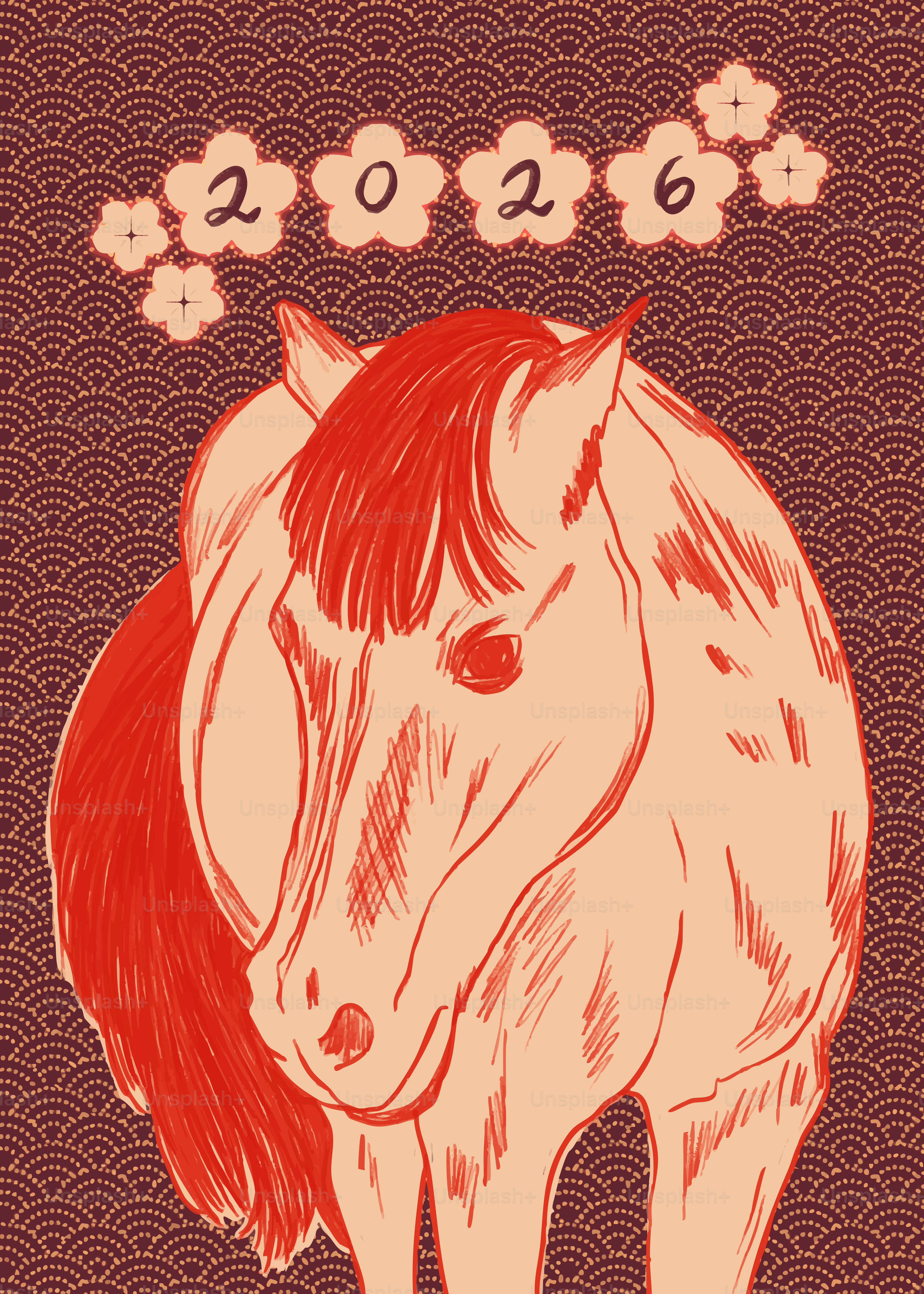 A horse with the year 2026 and flowers.