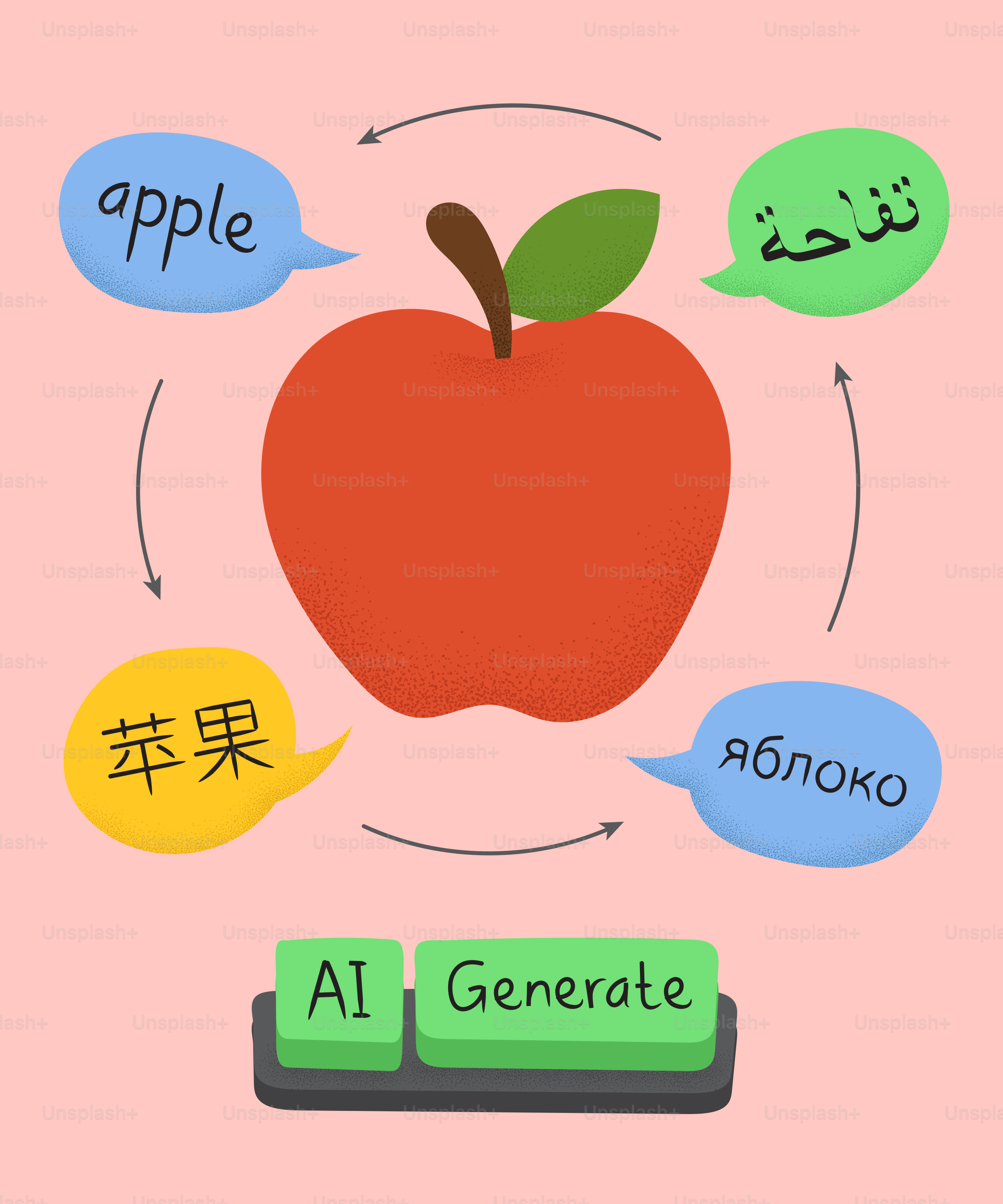 Ai translates 'apple' into different languages.