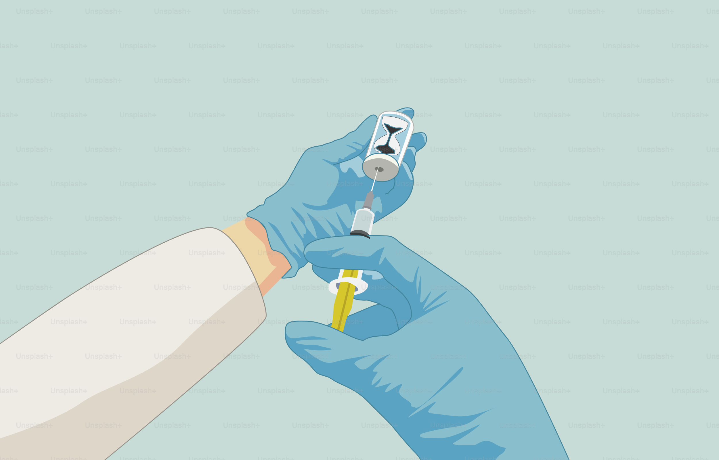 Guantes preparando la inyección desde el vial.