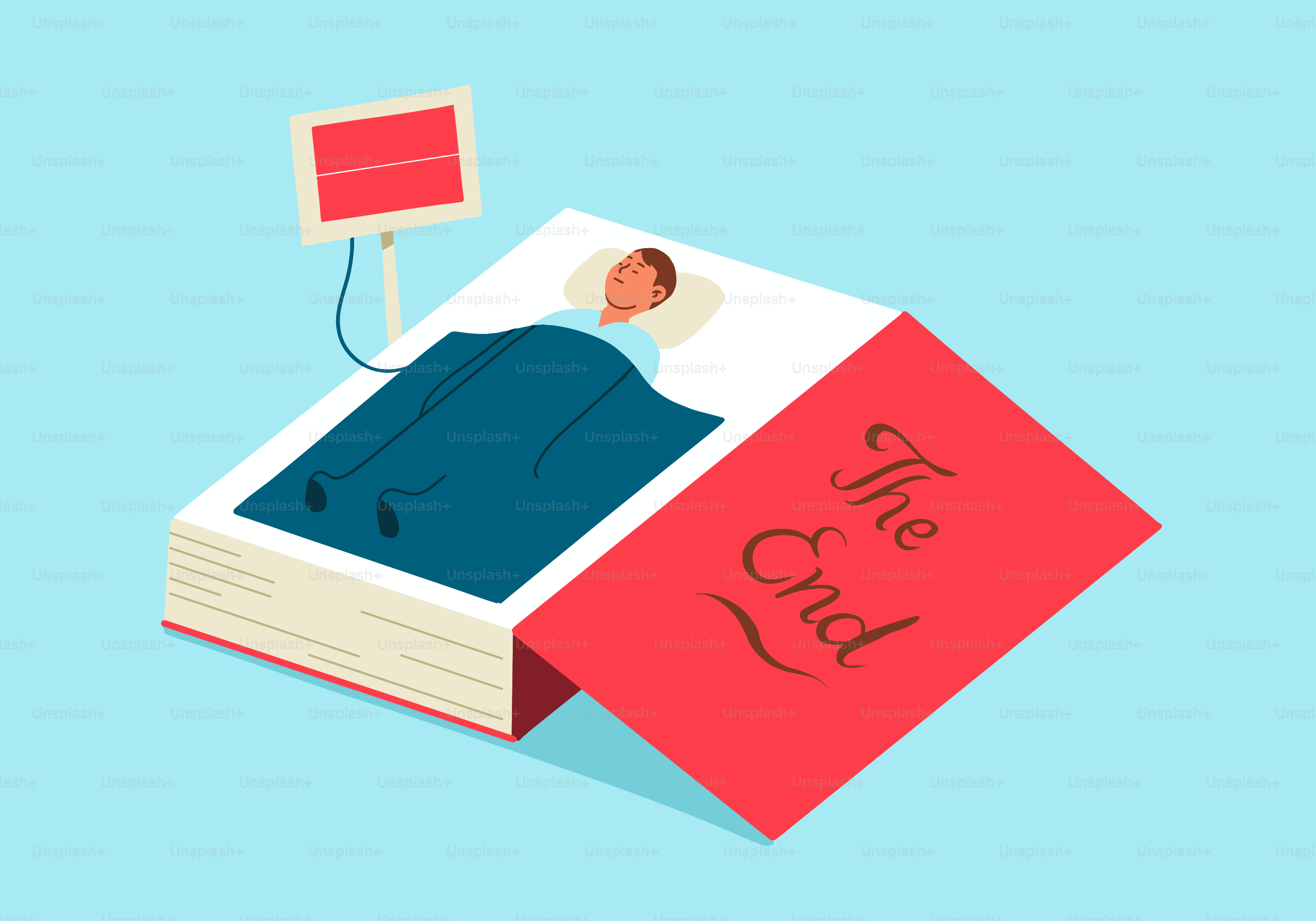 Pria di tempat tidur di buku berjudul akhir.