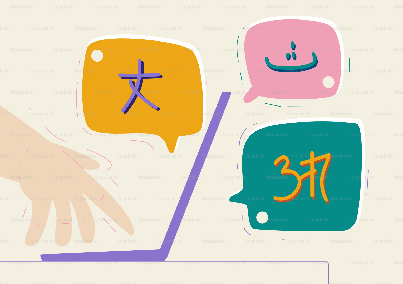 Laptop with speech bubbles showing different languages.