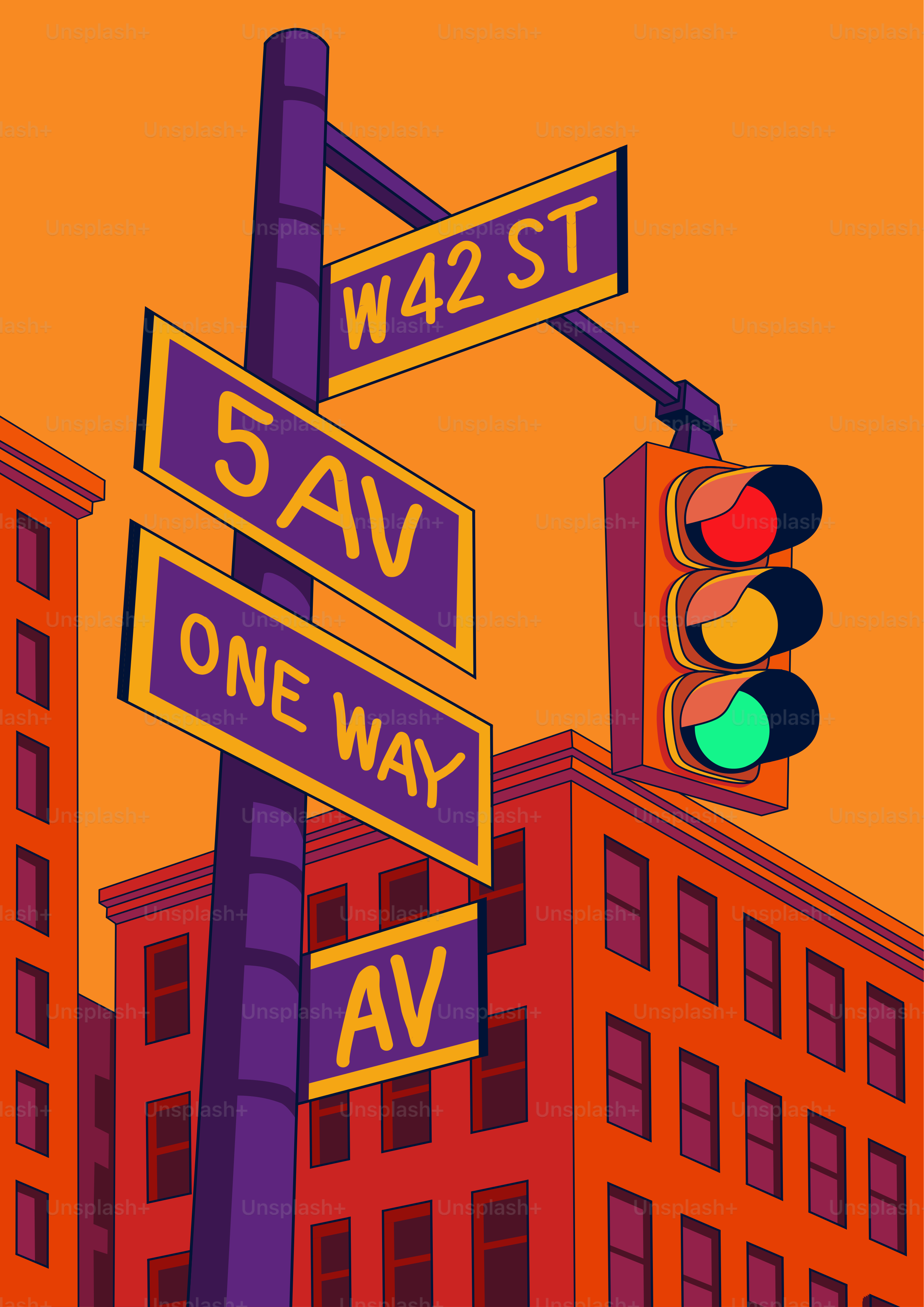 Panneaux de circulation et feu de circulation en ville