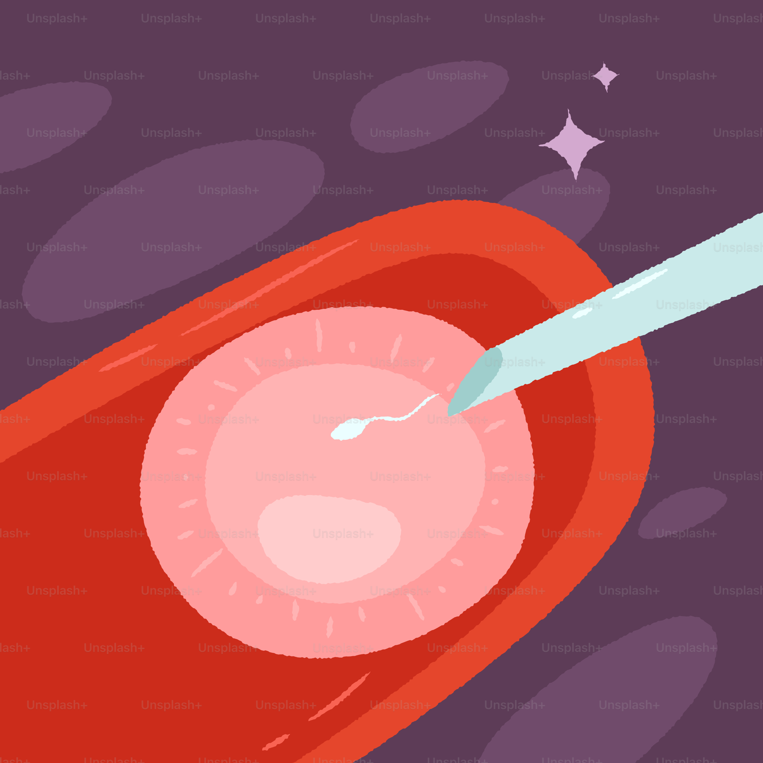Fertilization process with a sperm and egg.