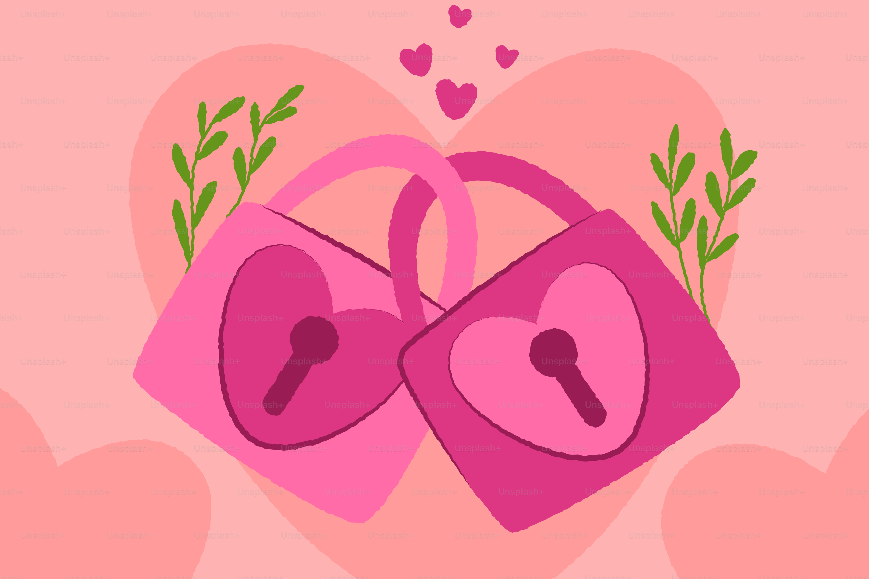 Two heart-shaped locks intertwined on pink background.