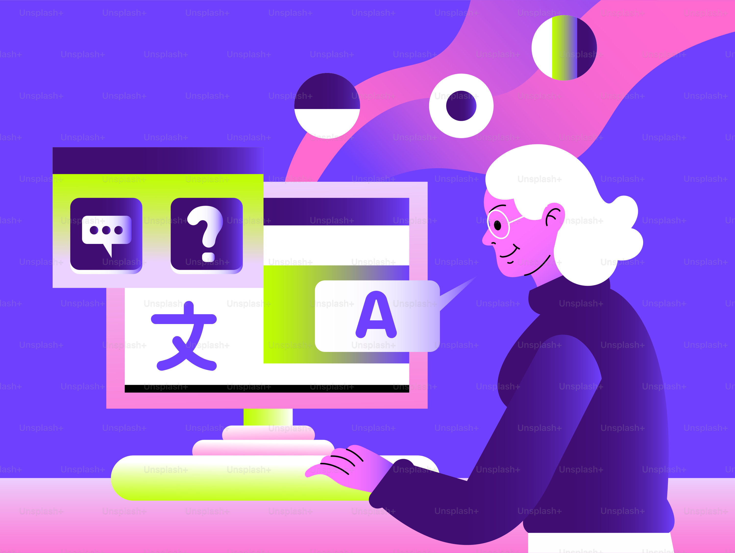 女性が言語翻訳にコンピューターを使う