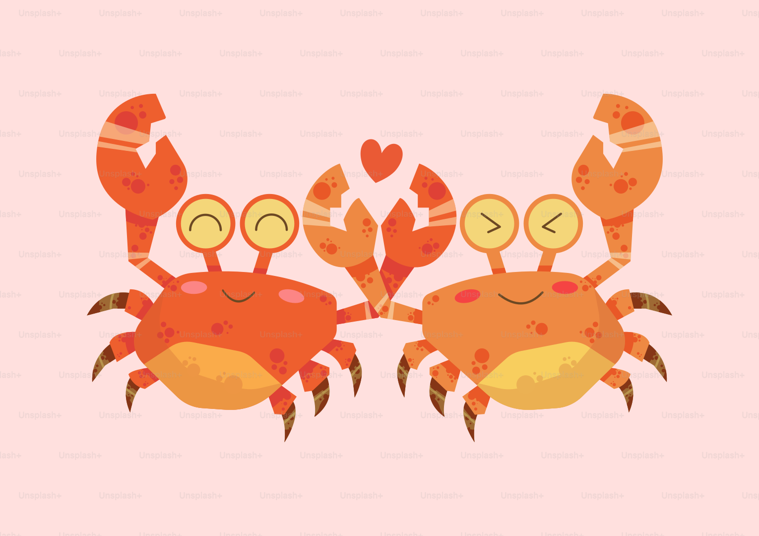 Two cute cartoon crabs with a heart