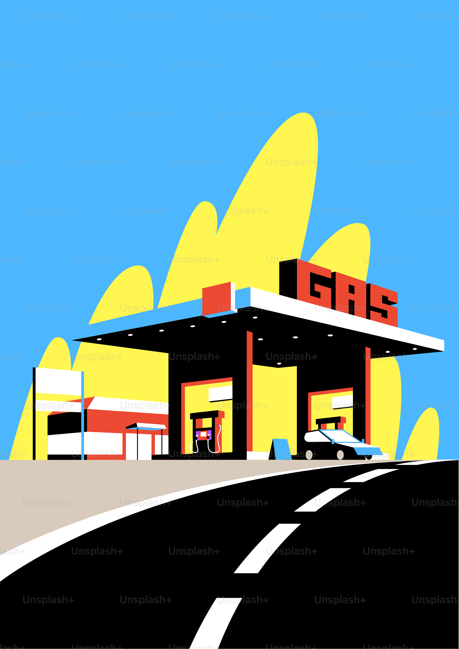 Gas station with a car on a sunny day