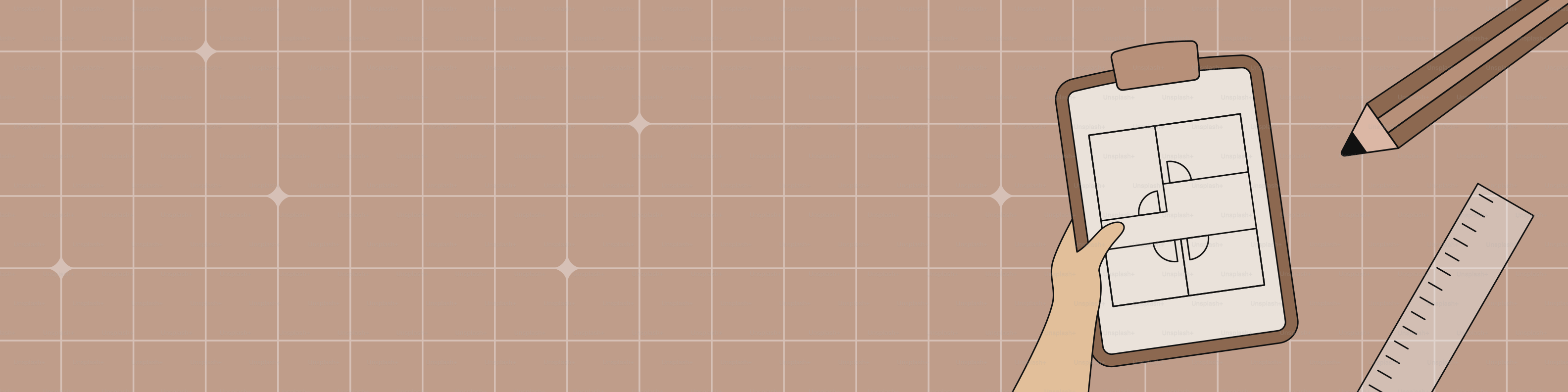 Hand drawing floor plan on clipboard with pencil and ruler.