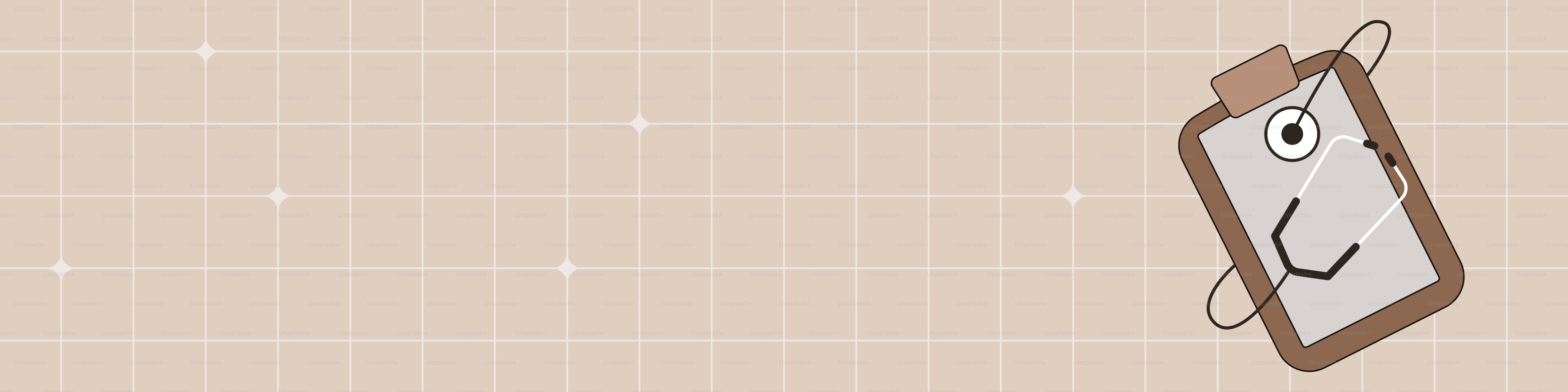 Cartoon clipboard with a face on a grid background