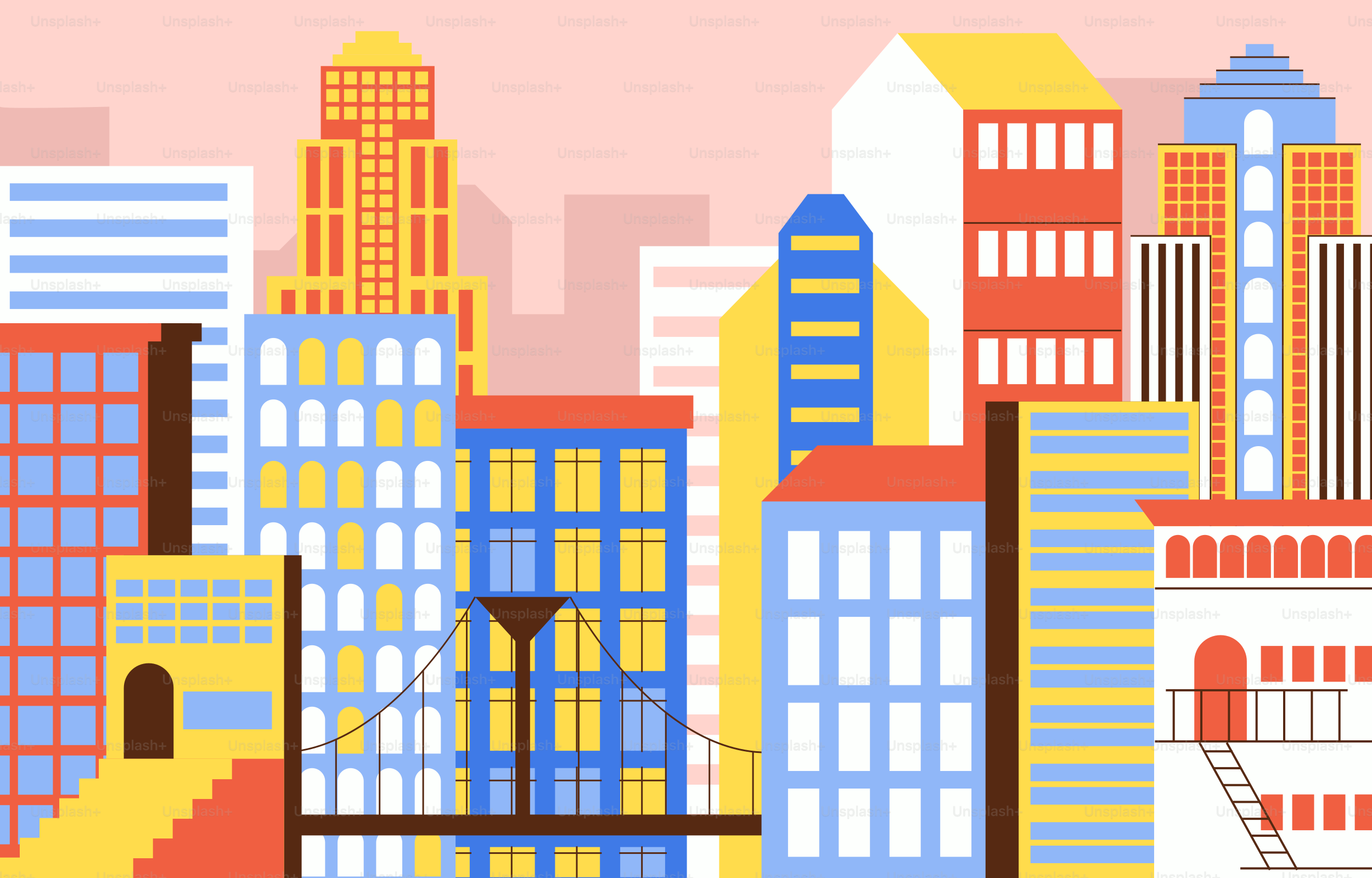 Paisagem urbana abstrata colorida com prédios altos