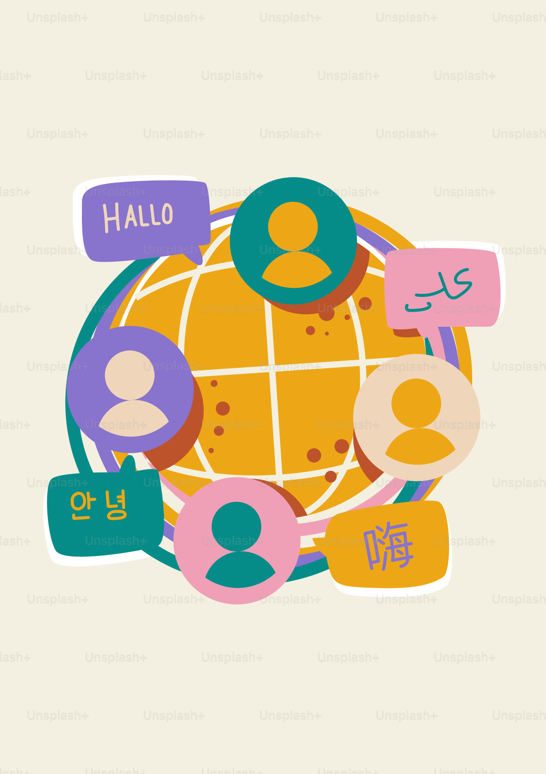 People communicating in different languages around the globe