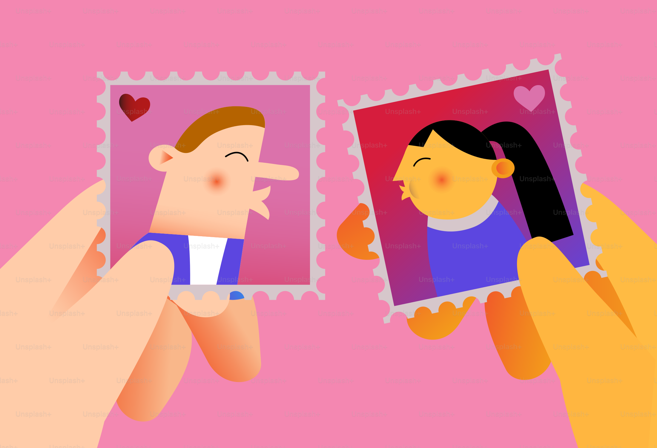 Two postage stamps with people's faces