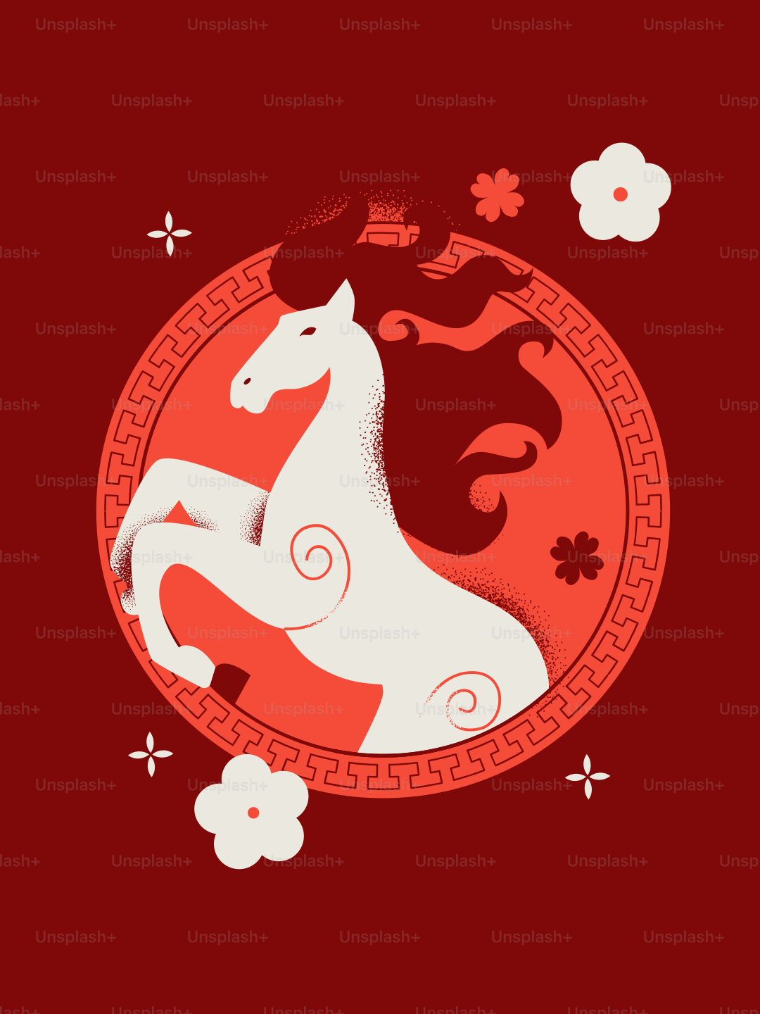 White horse with flowing mane within a red circle.
