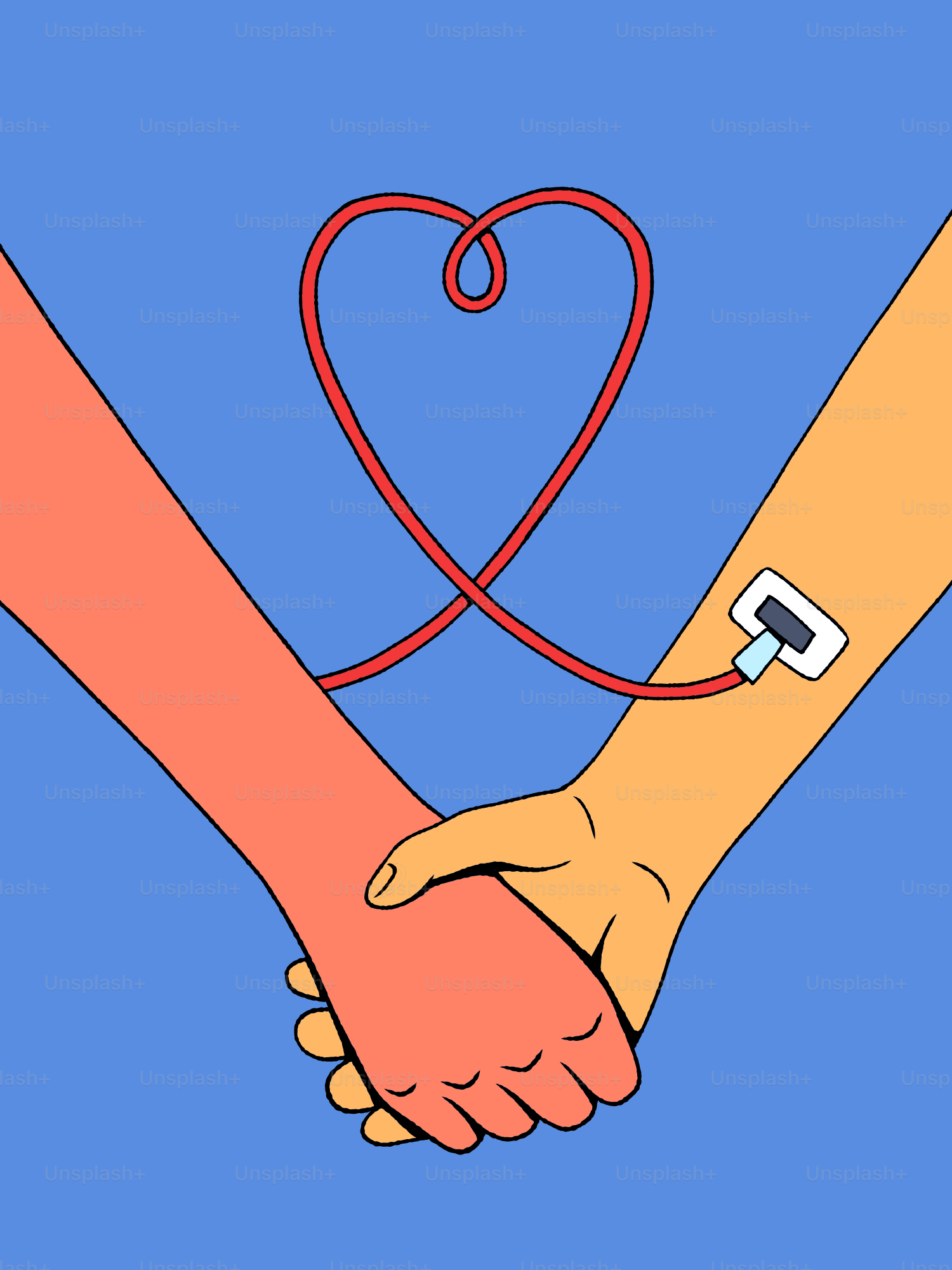 Dos manos sujetadas, conectadas por un tubo en forma de corazón. vector –  Imagen de Arte en Unsplash, image size:3000x4000