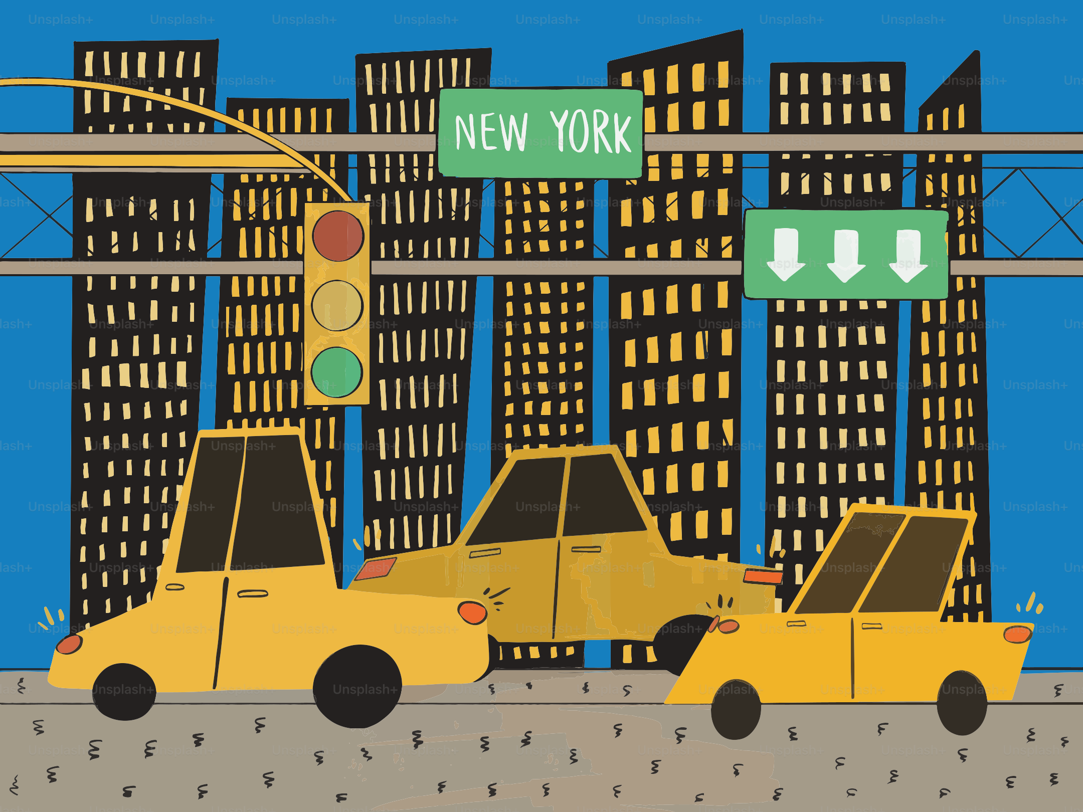 Yellow taxis in new york city traffic