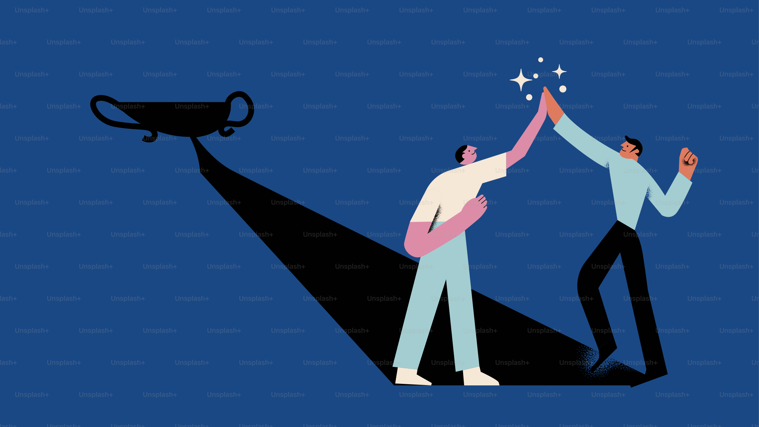 Two people high-fiving with trophy shadow