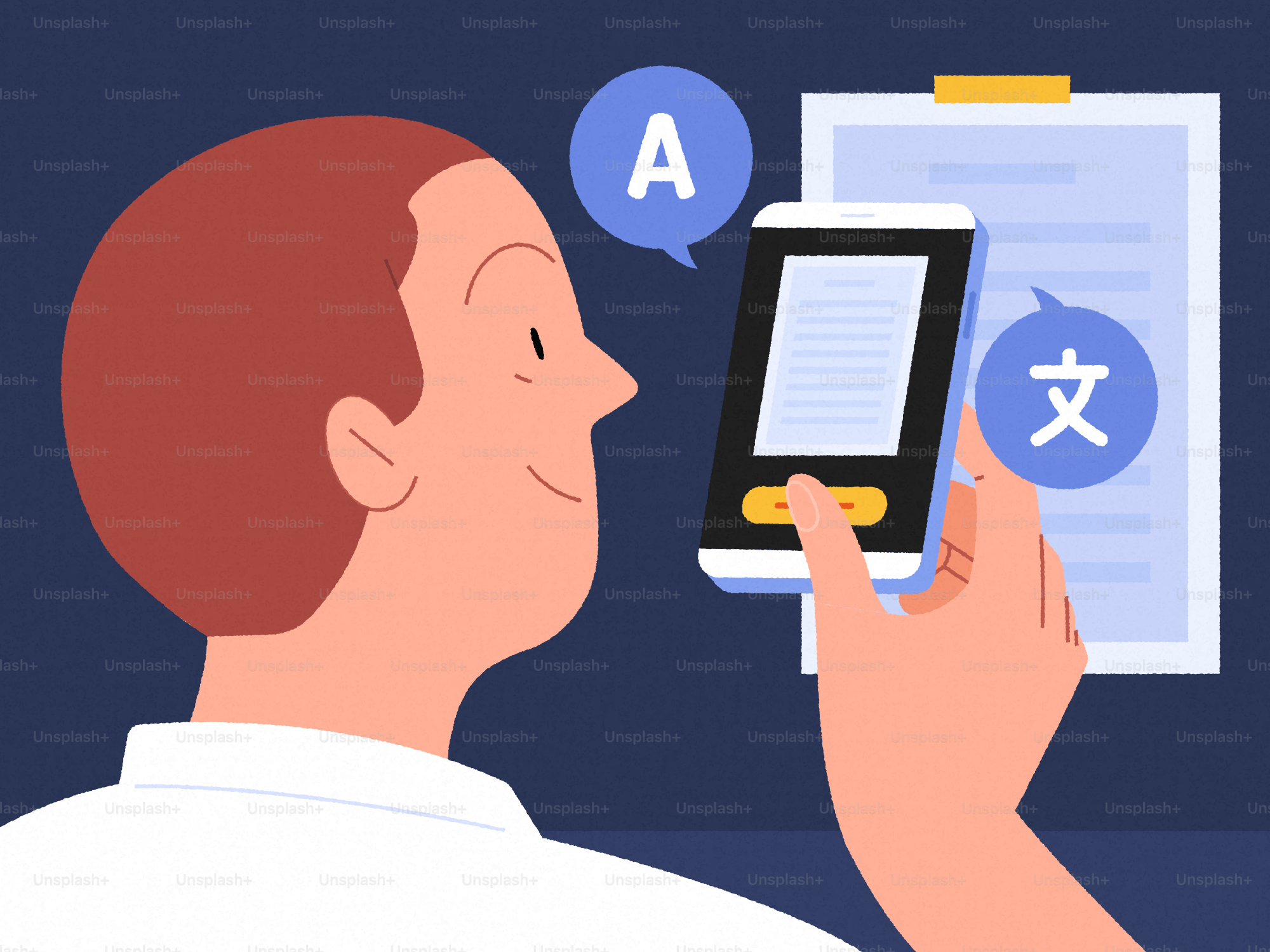 Man using phone for language translation