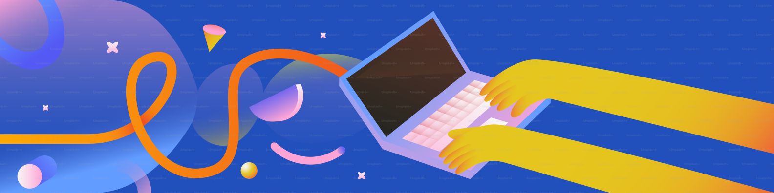 Abstract digital art with laptop and flowing lines