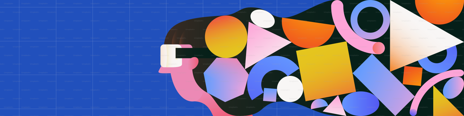 Abstract shapes and colors forming a head silhouette