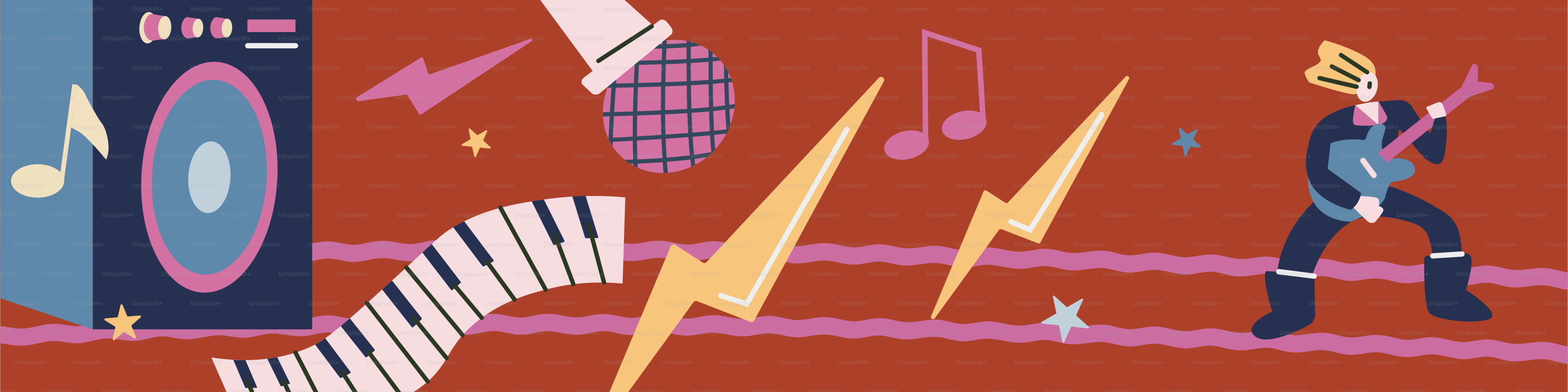 Rockstar tocando la guitarra con elementos musicales