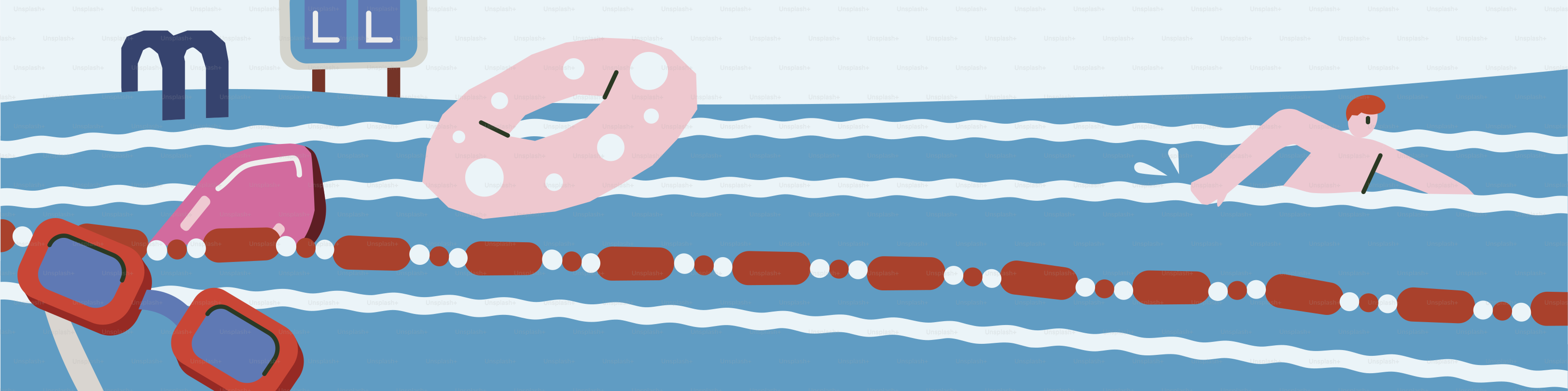 Persona nadando en una piscina con gafas y flotador.