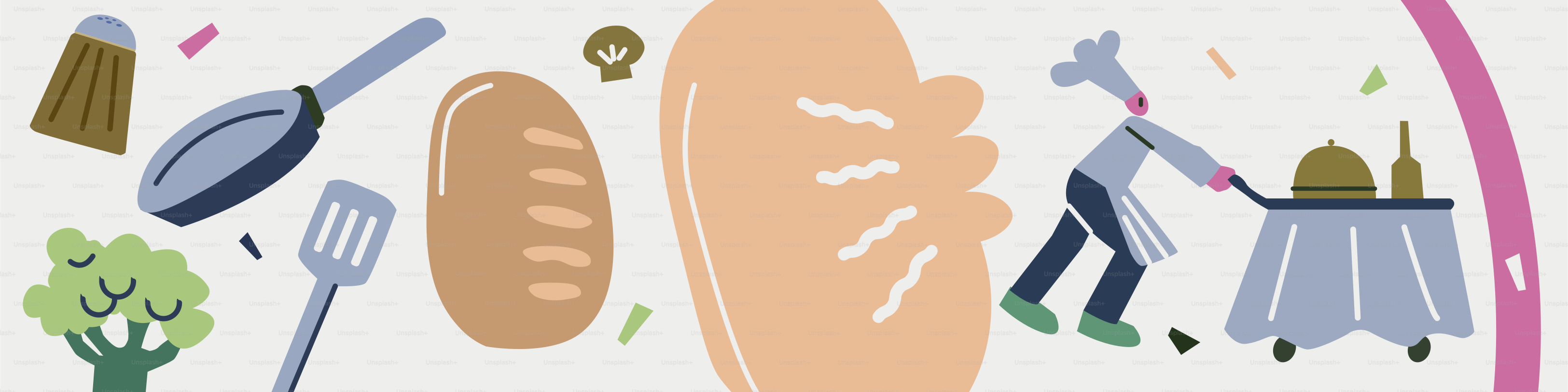 Chef pushing a food cart with ingredients and utensils.