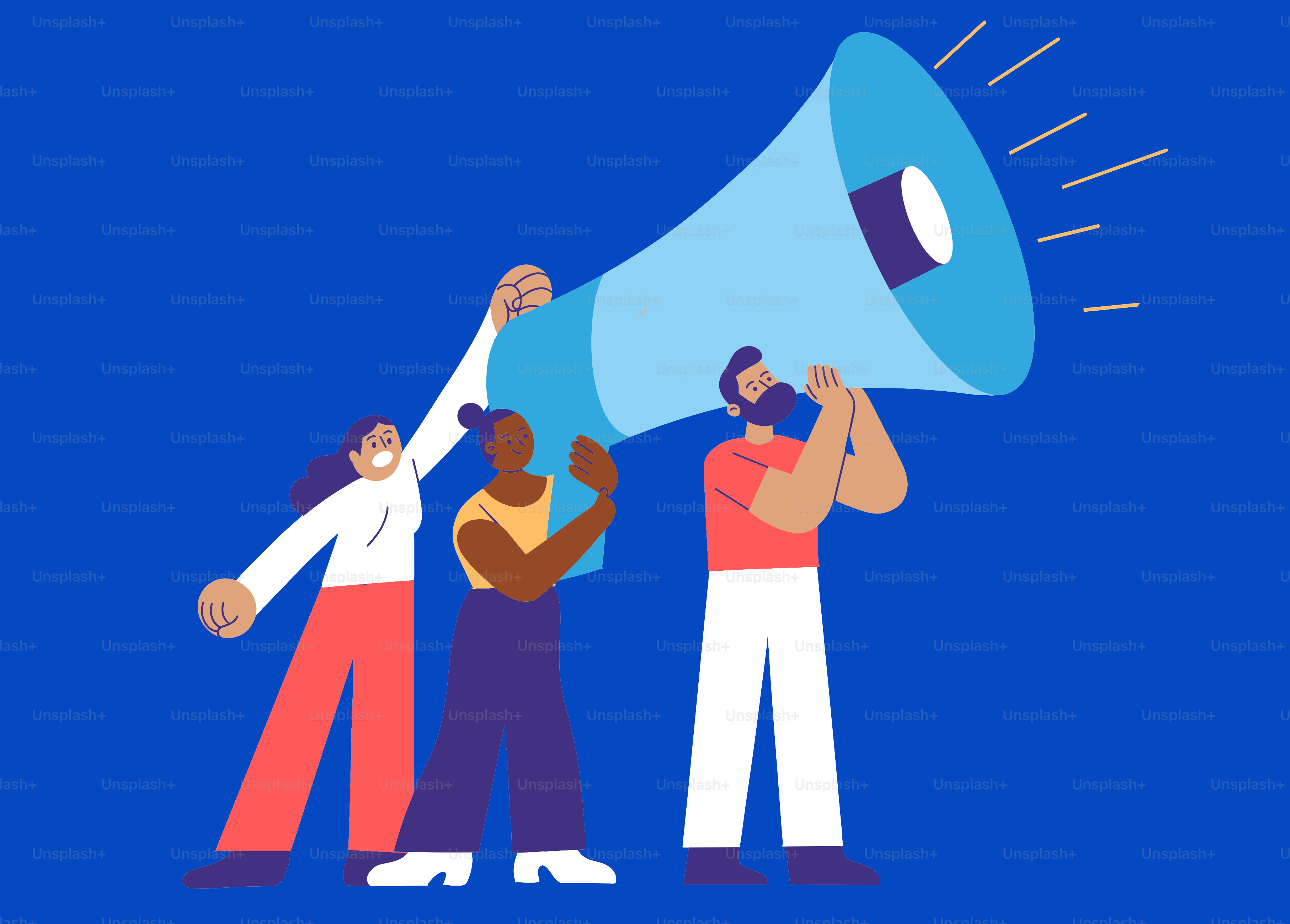 Menschen, die ein großes Megafon zusammen halten