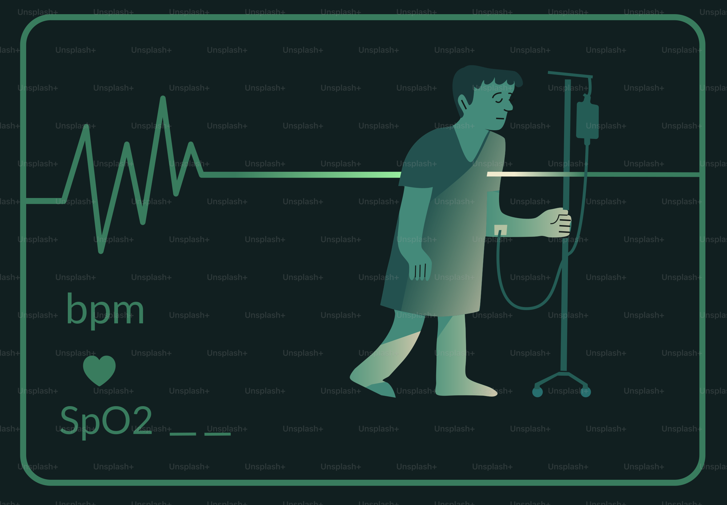 Patient on iv drip connected to heart monitor