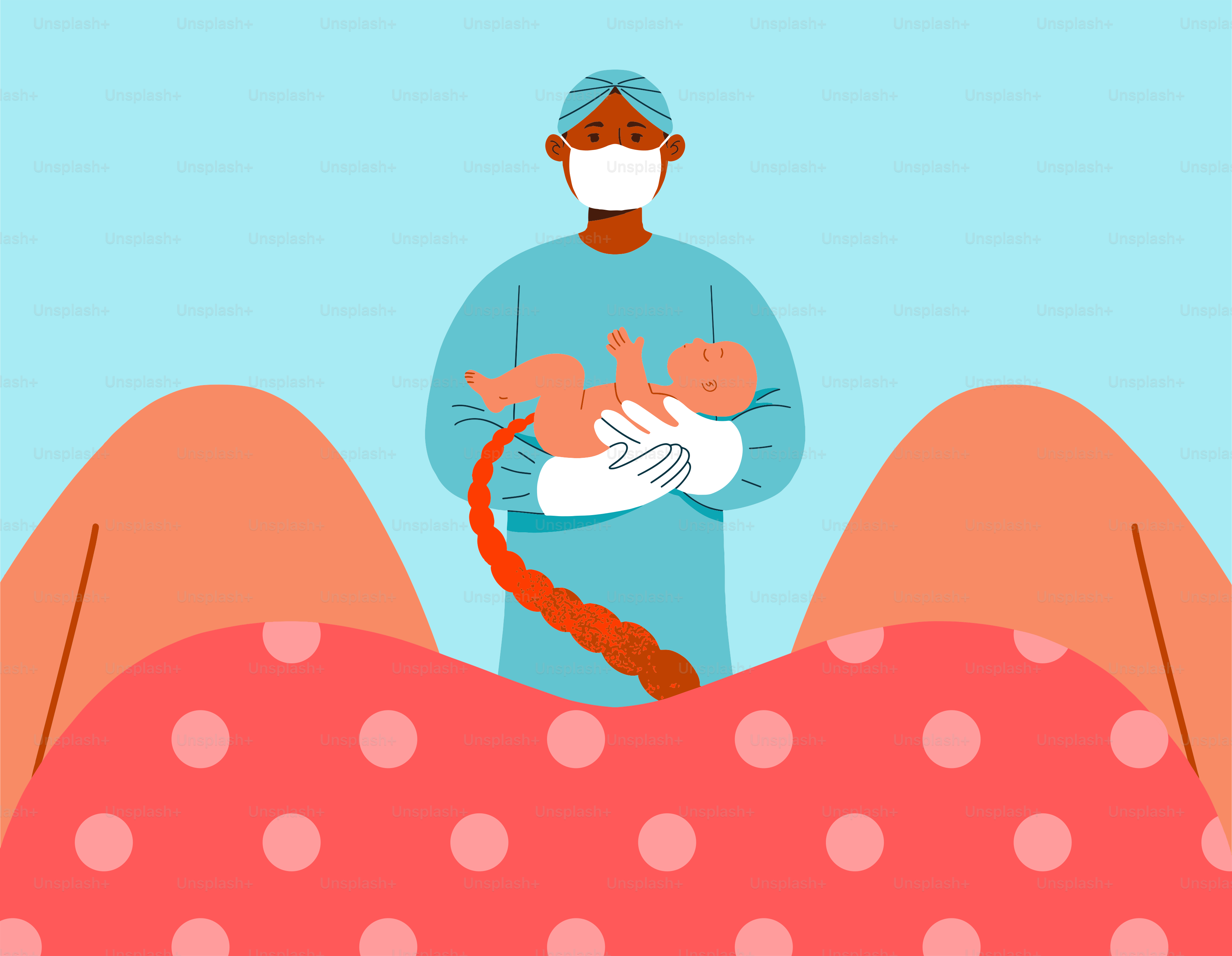 Doctor holding a newborn baby with umbilical cord