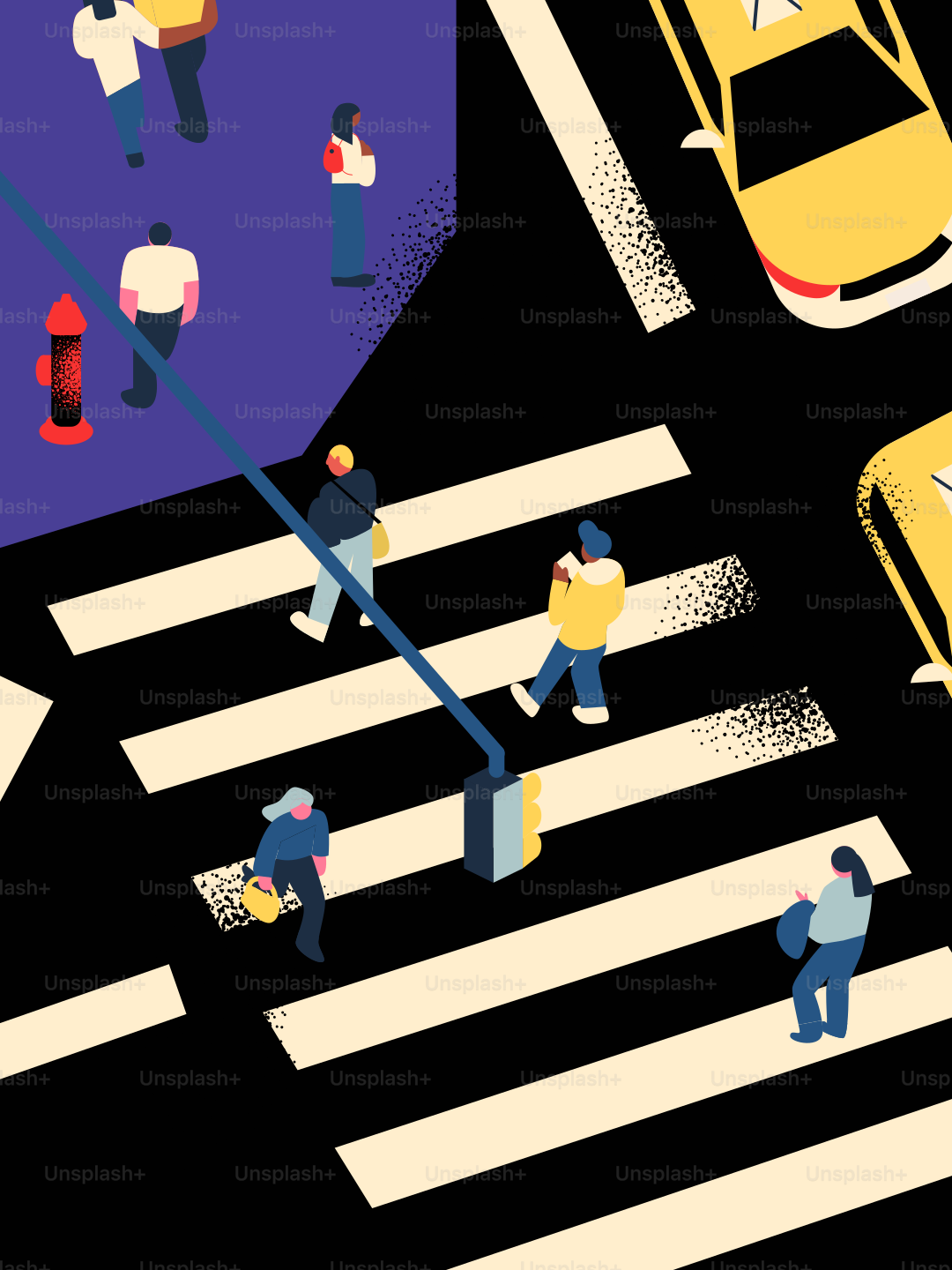 Gente cruzando una calle concurrida de la ciudad por la noche.