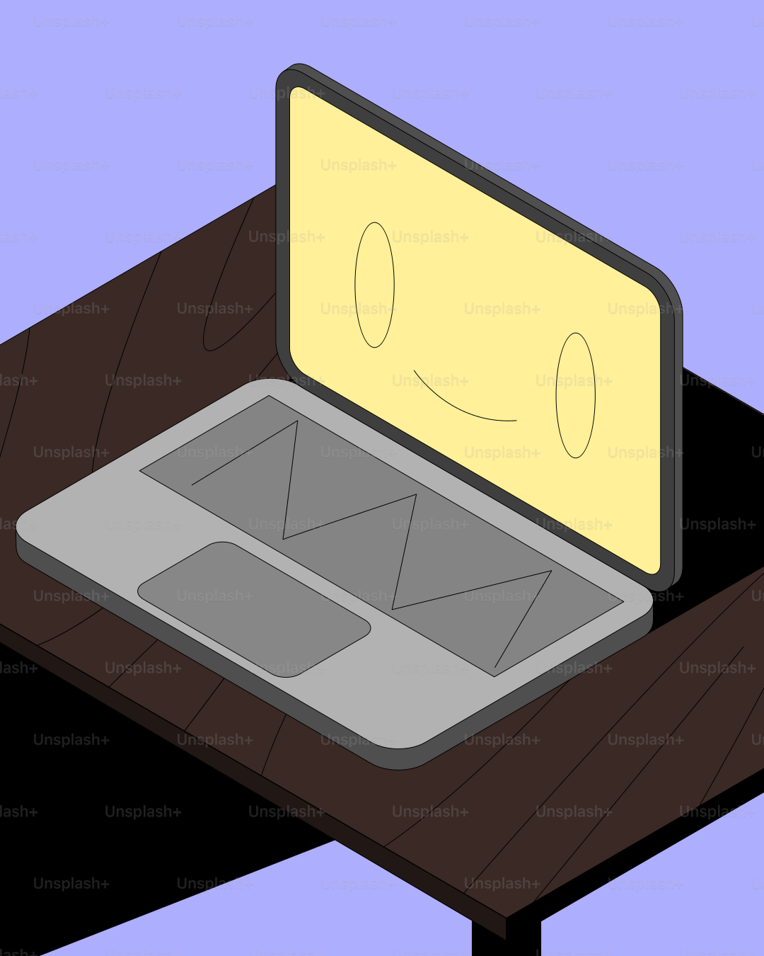 画面にスマイリーフェイスが描かれたノートパソコン