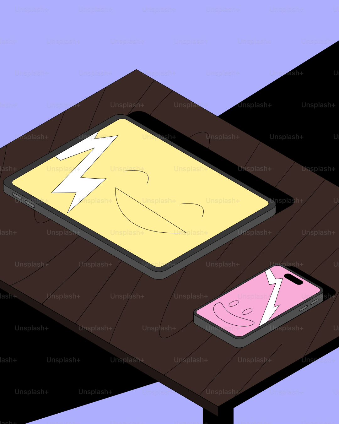 タブレットとスマホ、画面に笑顔が映し出される。