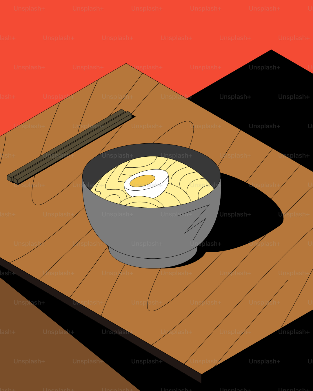 A bowl of ramen with egg and chopsticks.