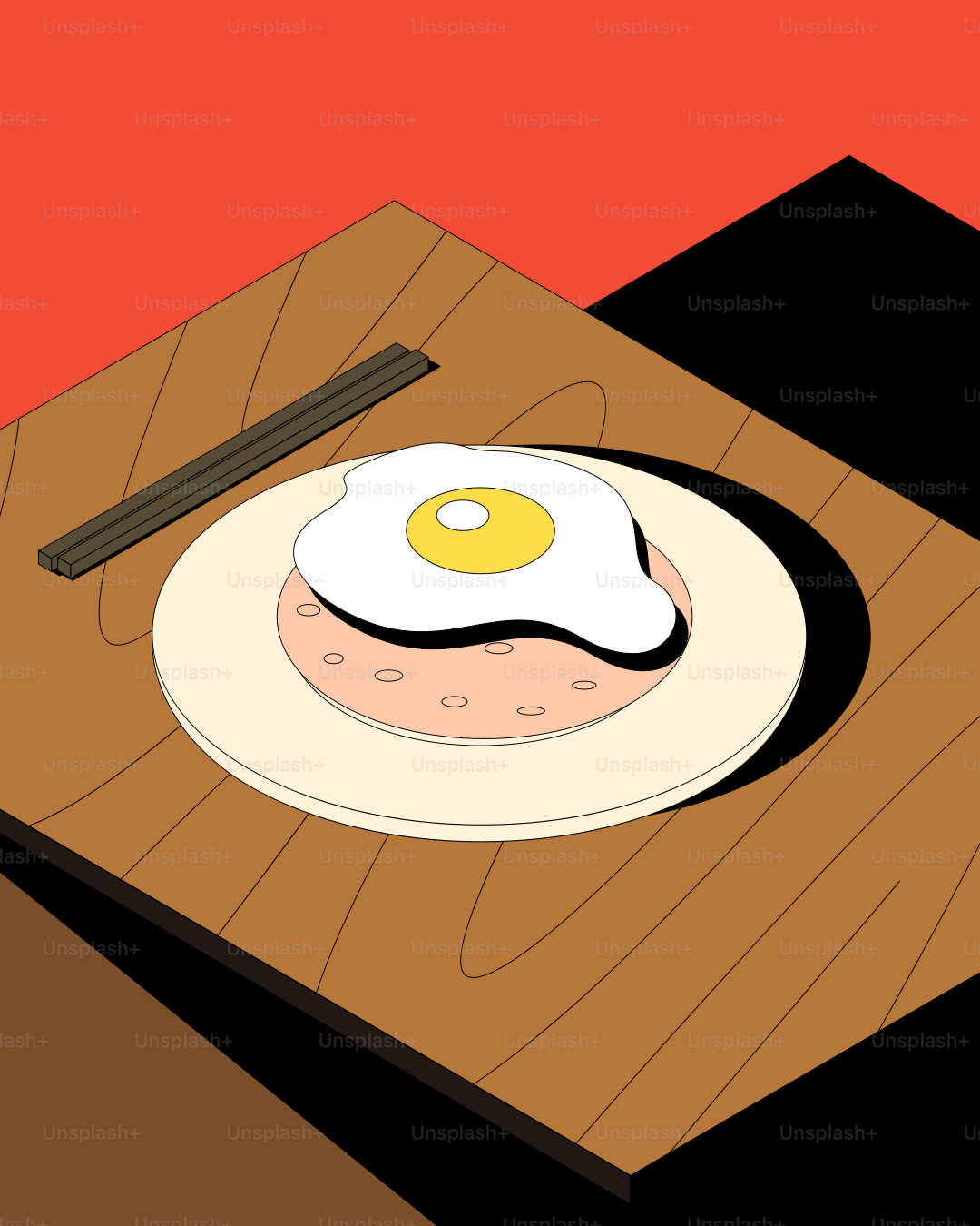 Fried egg on rice with chopsticks