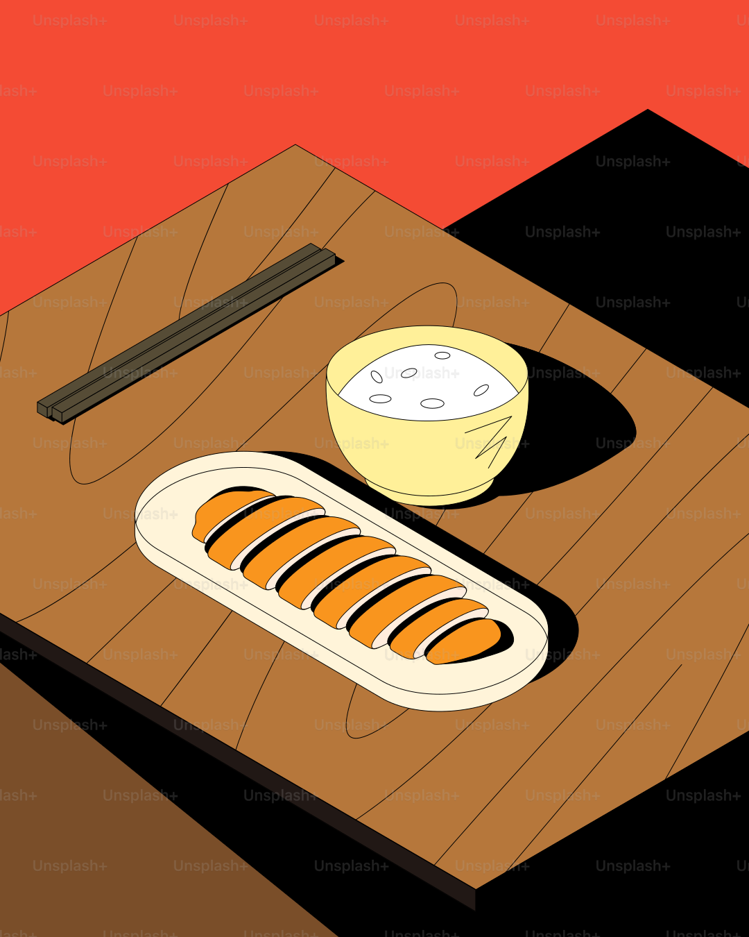 Un repas de riz et de tranches avec des baguettes.