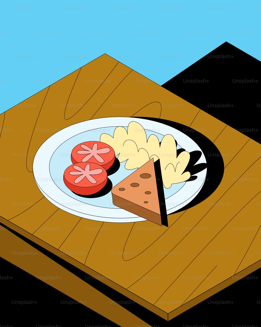 Plato de desayuno con tostadas, huevos y tomates.