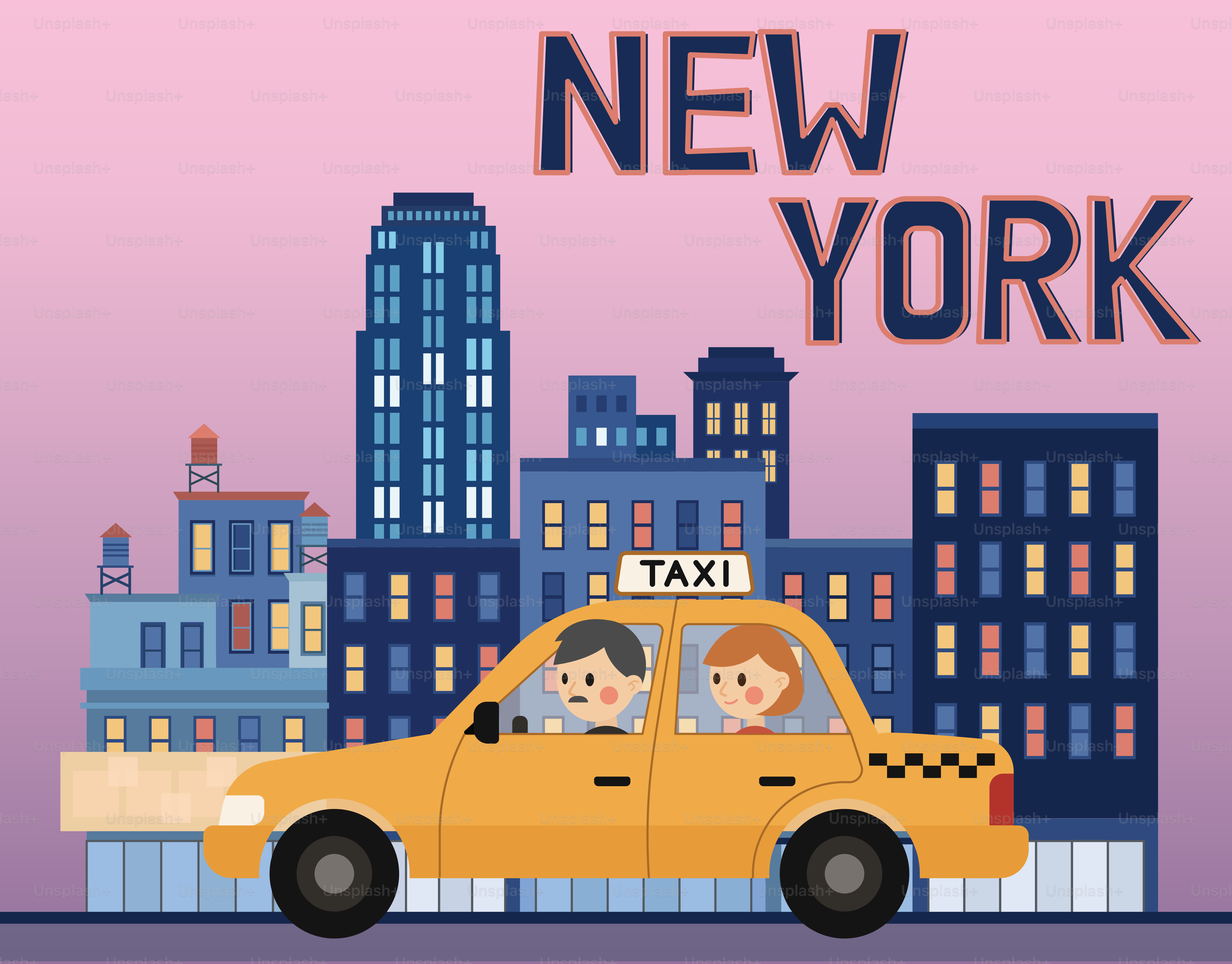 Yellow taxi cab driving through new york city.