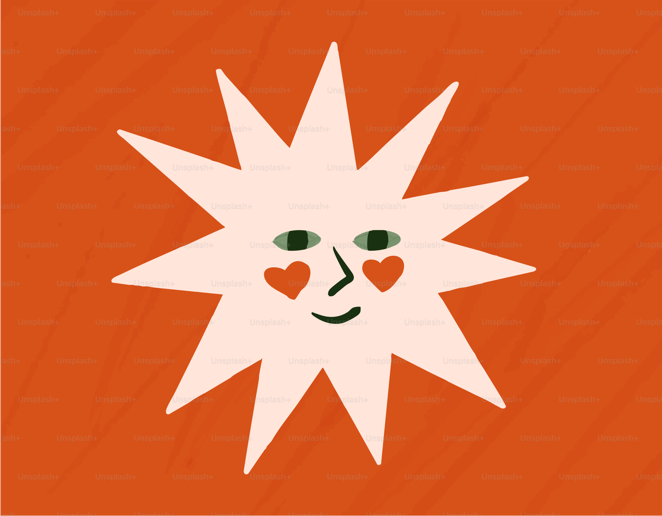 A cartoon sun with a face and heart cheeks