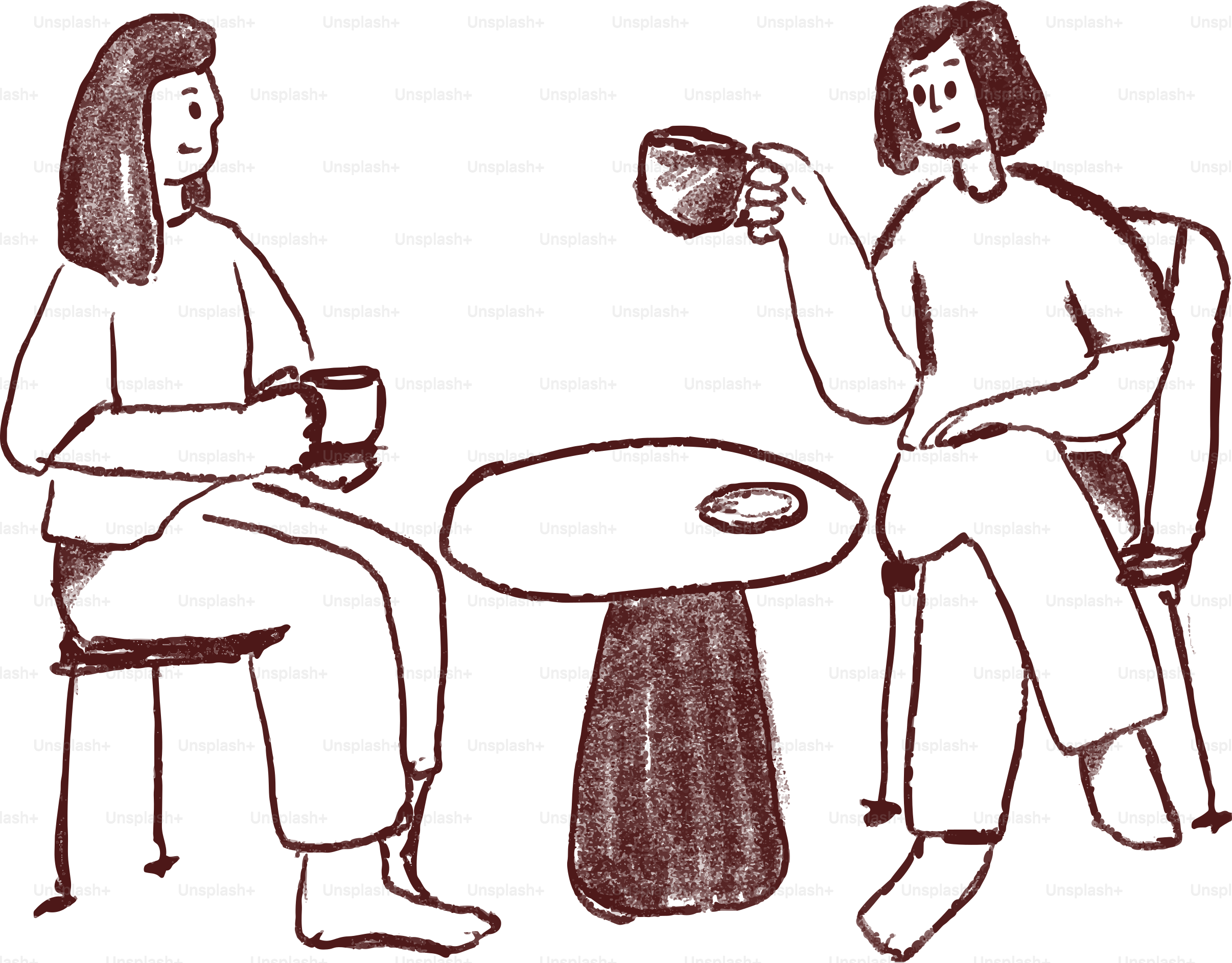 コーヒーを手にテーブルに座る二人